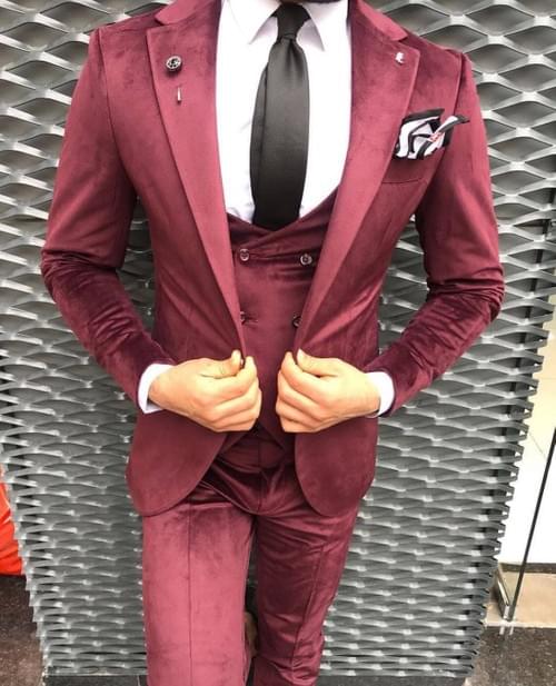 Burgundy Velvet Slim Fit Suit