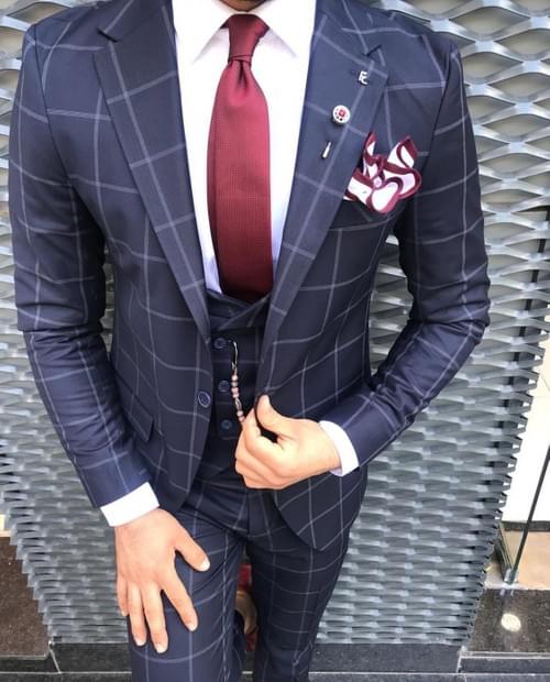Navy Squared Polyester Suit