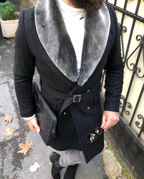 Black Grey Fur Winter Coat