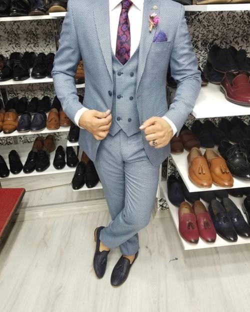 Light Blue White Dots Suit