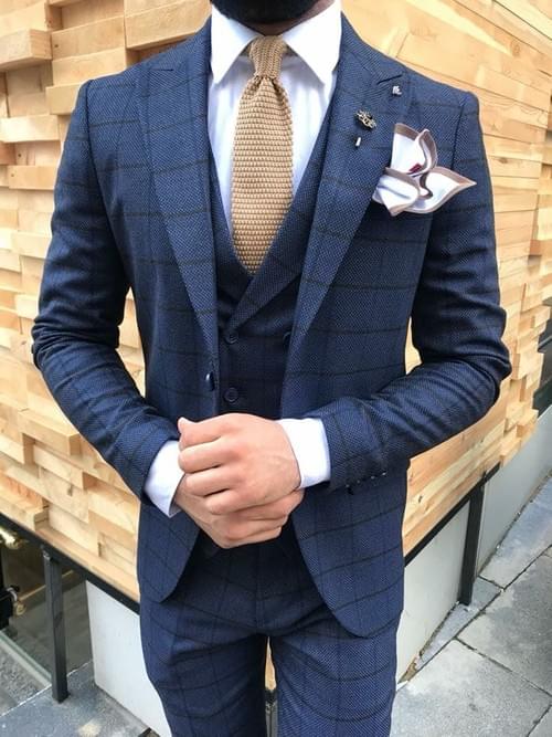 Navy Striped Wool Suit