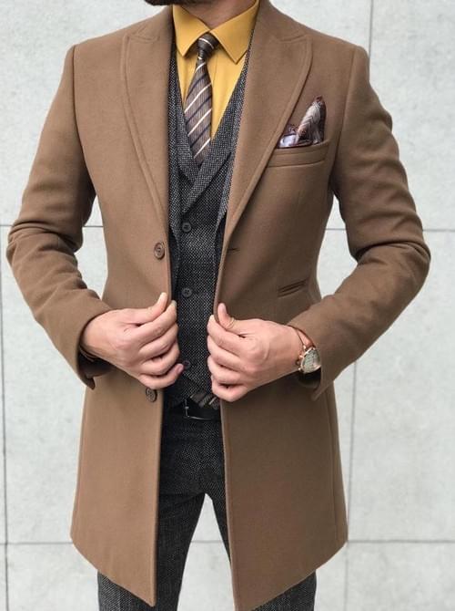 Brown Wool Nylon Long Coat