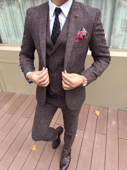 Burgundy Wool Slim Fit Suit