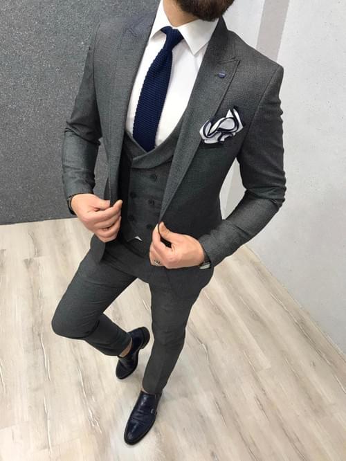 Grey Slim Fit Poly Cotton Suit