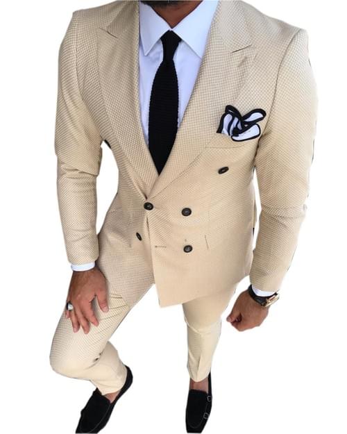 Beige Double Breasted Suit