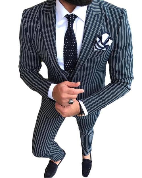 Navy Striped Slim Fit Suit