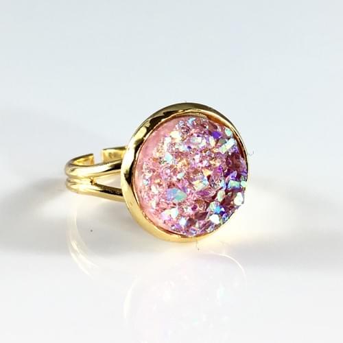 Chunky Pink faux druzy gold ring