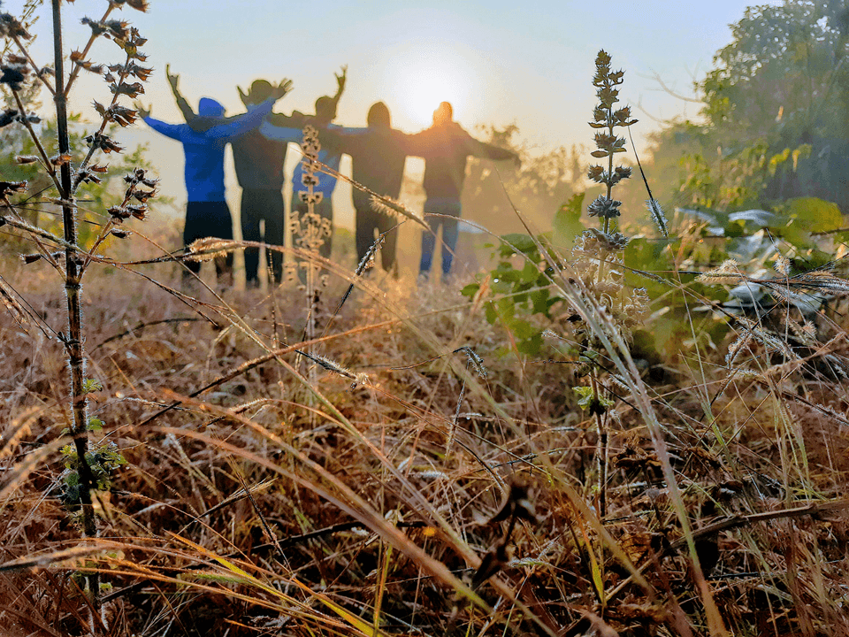 "A couple hiking together in a beautiful scenic location."