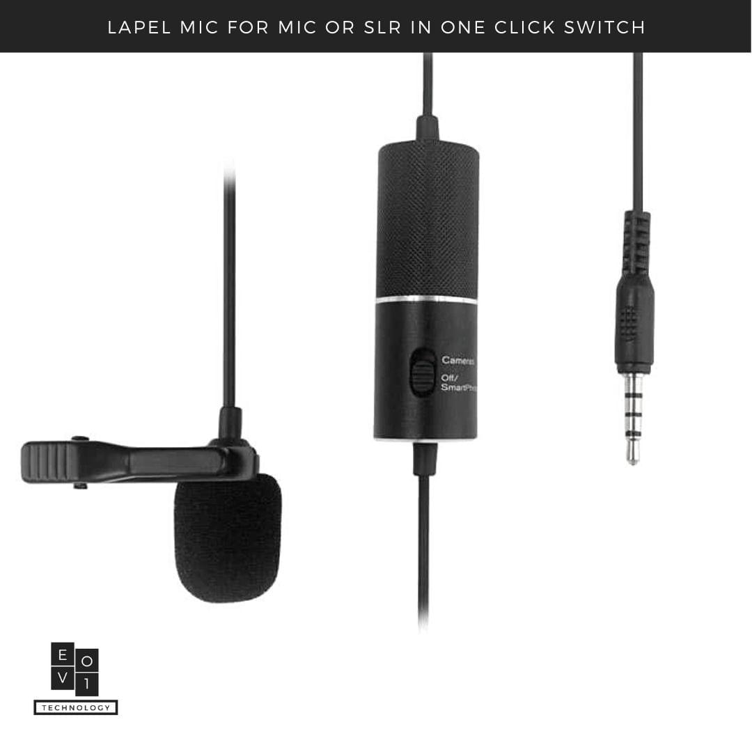 CLIP ON MIC FOR SLR OR MOBILE PHONE WITH ONE CLICK SWITCH Lapel