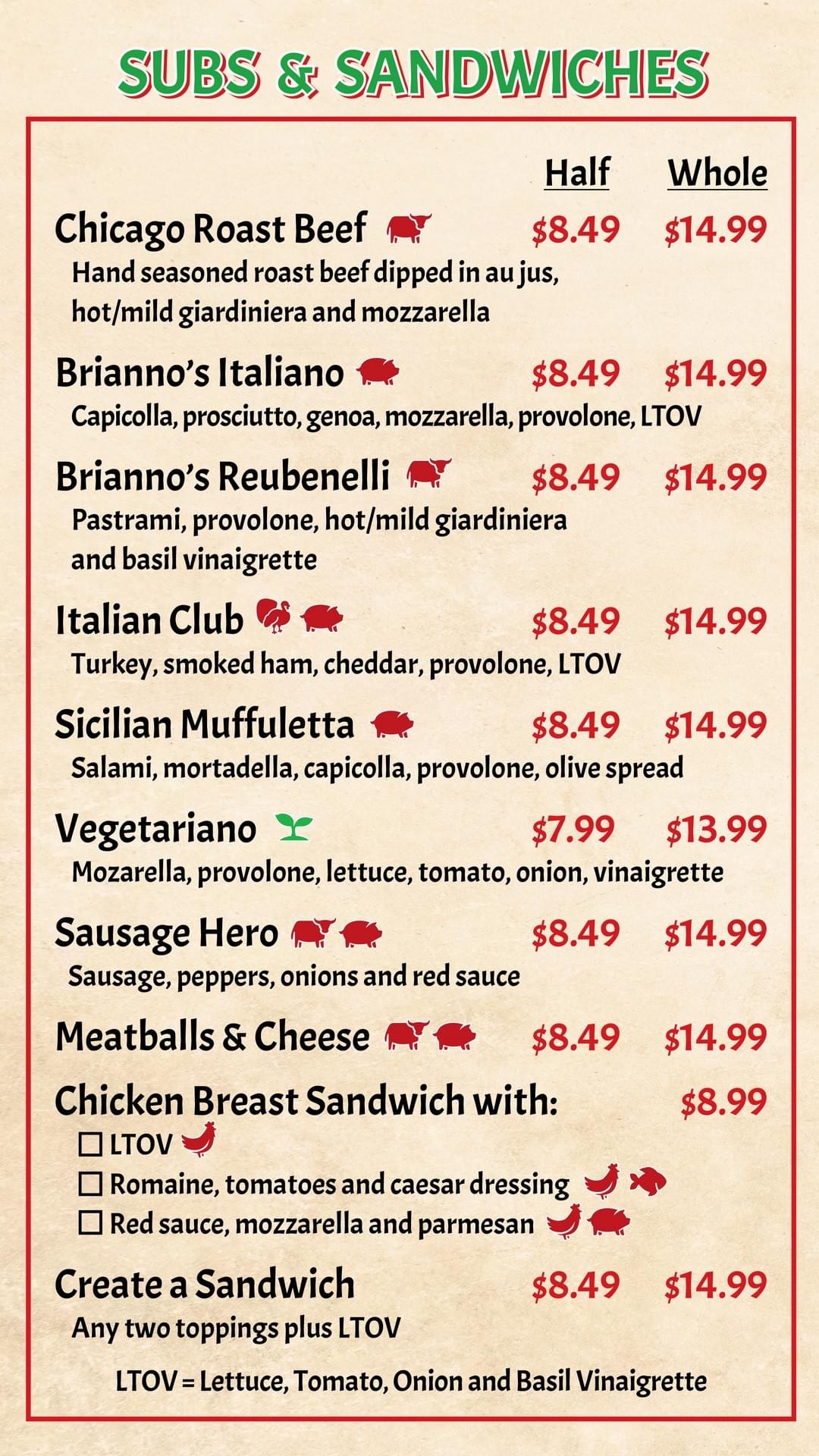 Menu Brianno's Deli Italia
