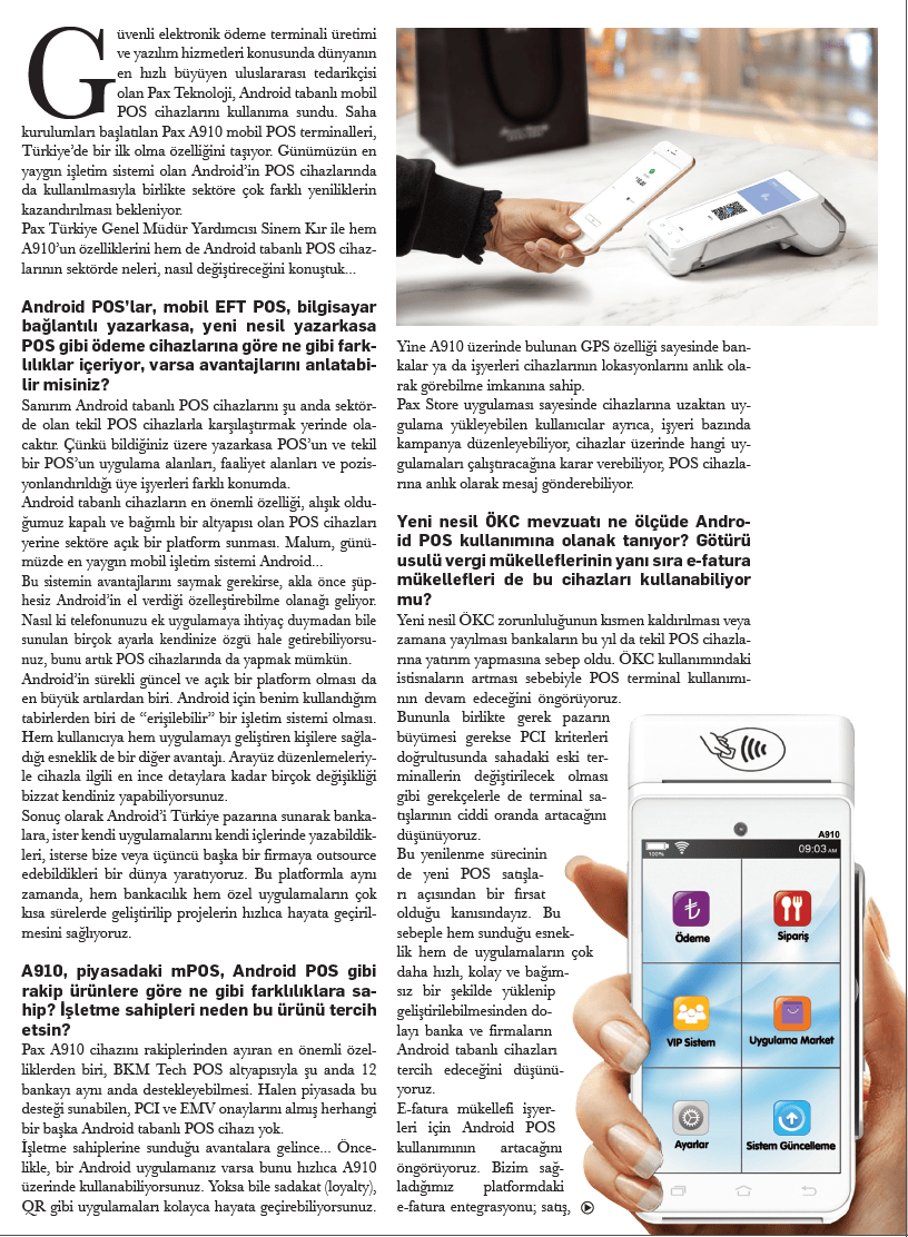 Pax A910 Featured In Turkish Payment Magazine News