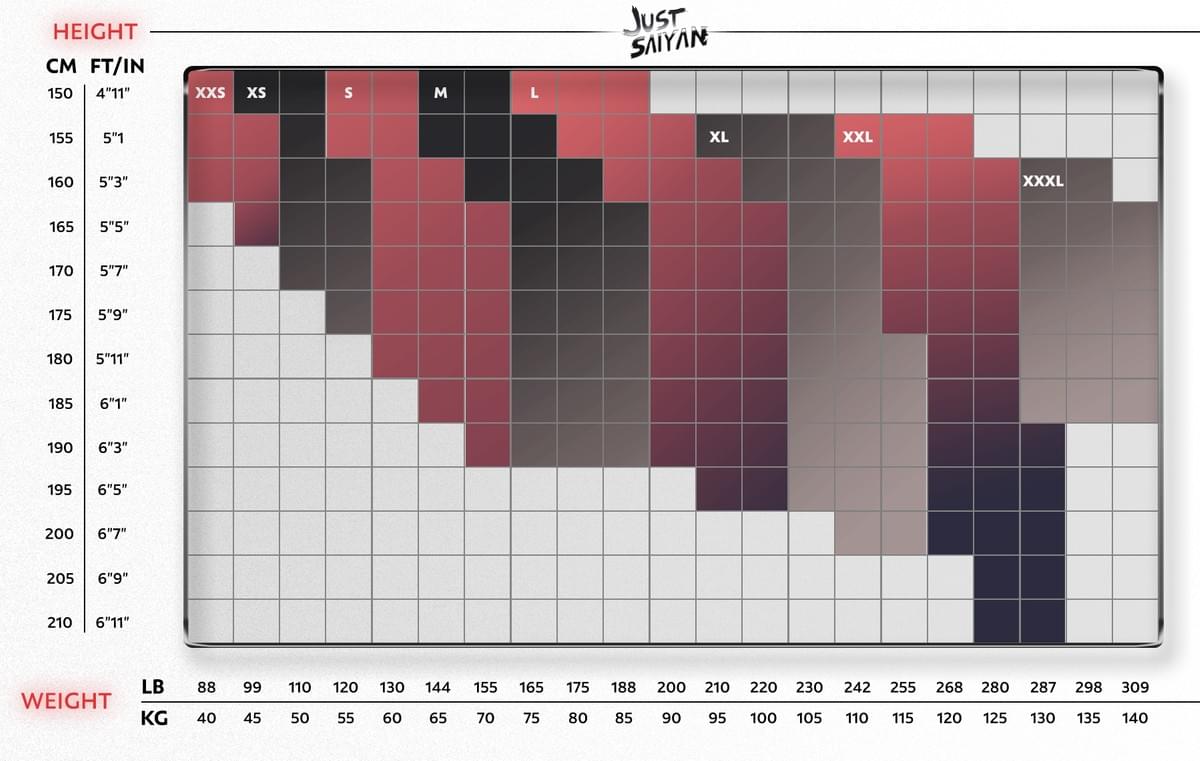 Men Size Guides JustSaiyan Gear