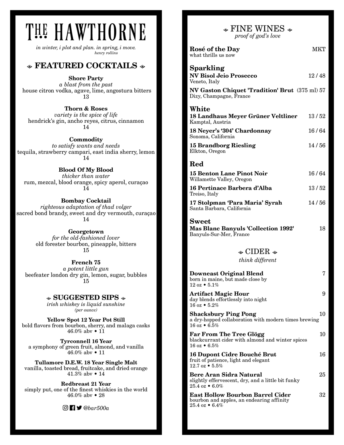 Cocktail Menu. Gladstone. Paloma. Mai Tai. Fino Swizzle. Merchant of Perth. Remember the Maine. Belle de Jour.