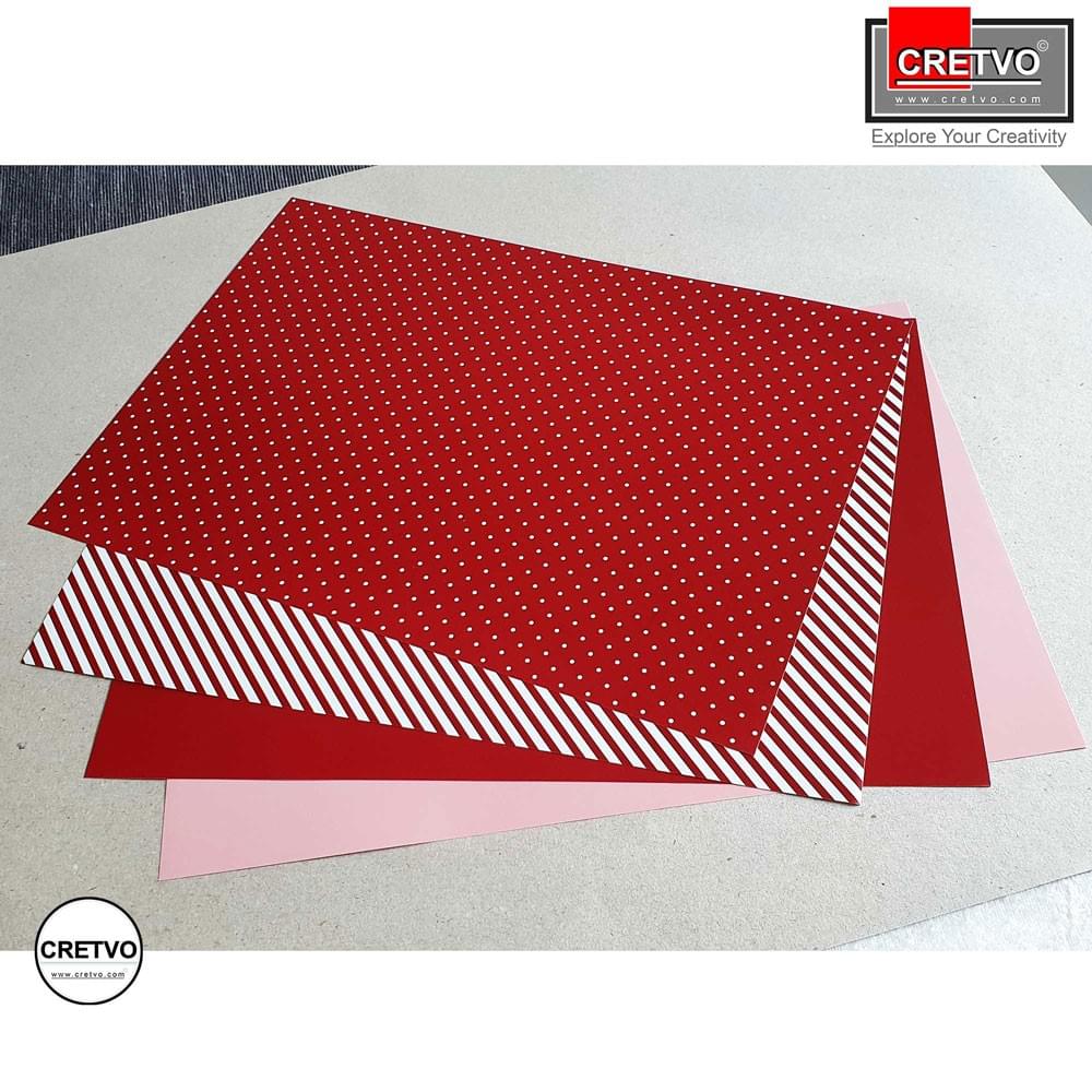 Patterned paper, A4 210x297 mm, 100g, Red colors, Lines and dots. 4 sheets