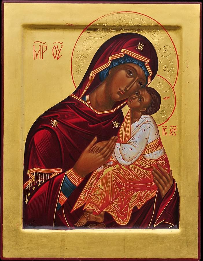 Peinture Murale Carlo Parisi - Marie Avec Jésus, Icône Avec Cadre, 56x46 Cm