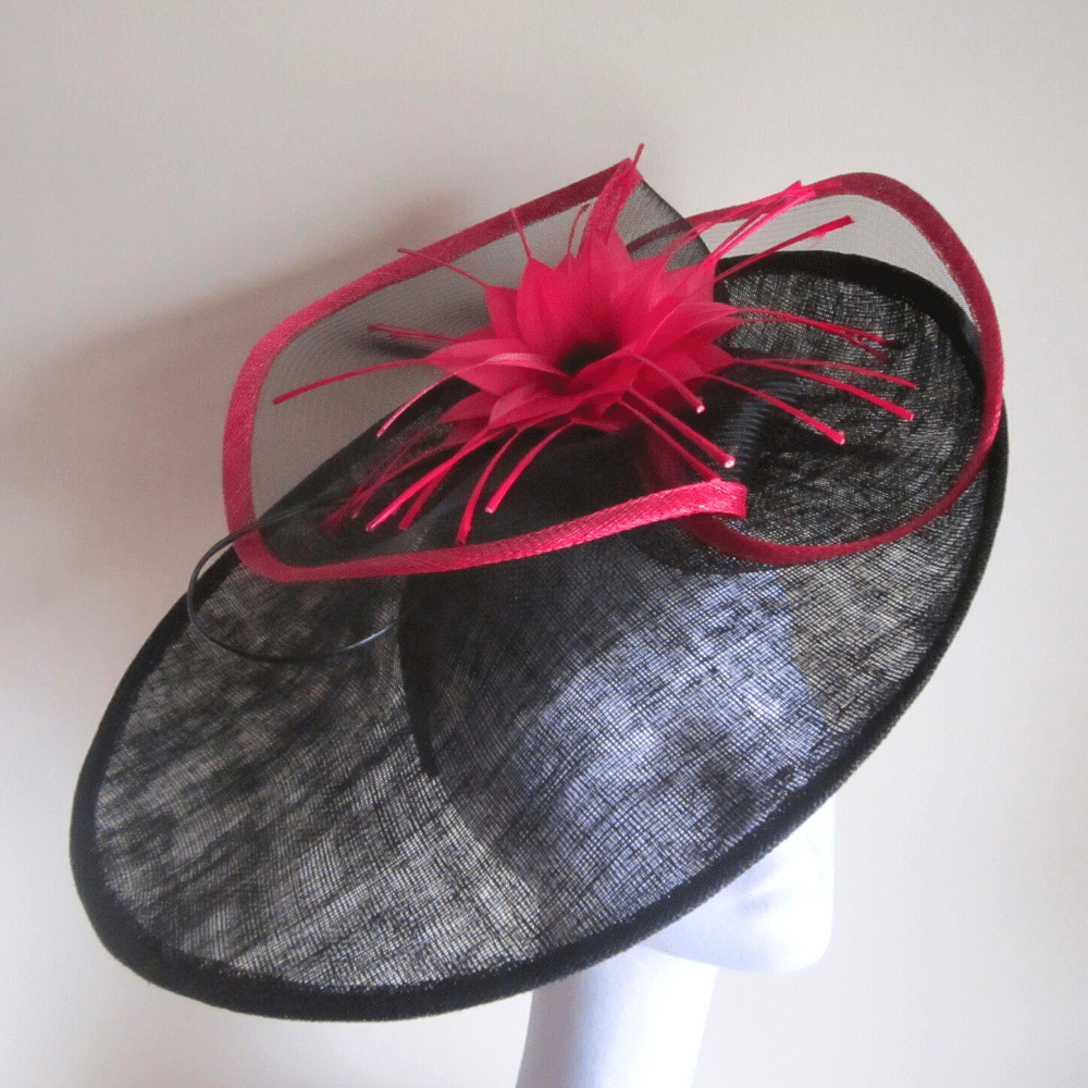 038 Pink & black large headpiece with flower