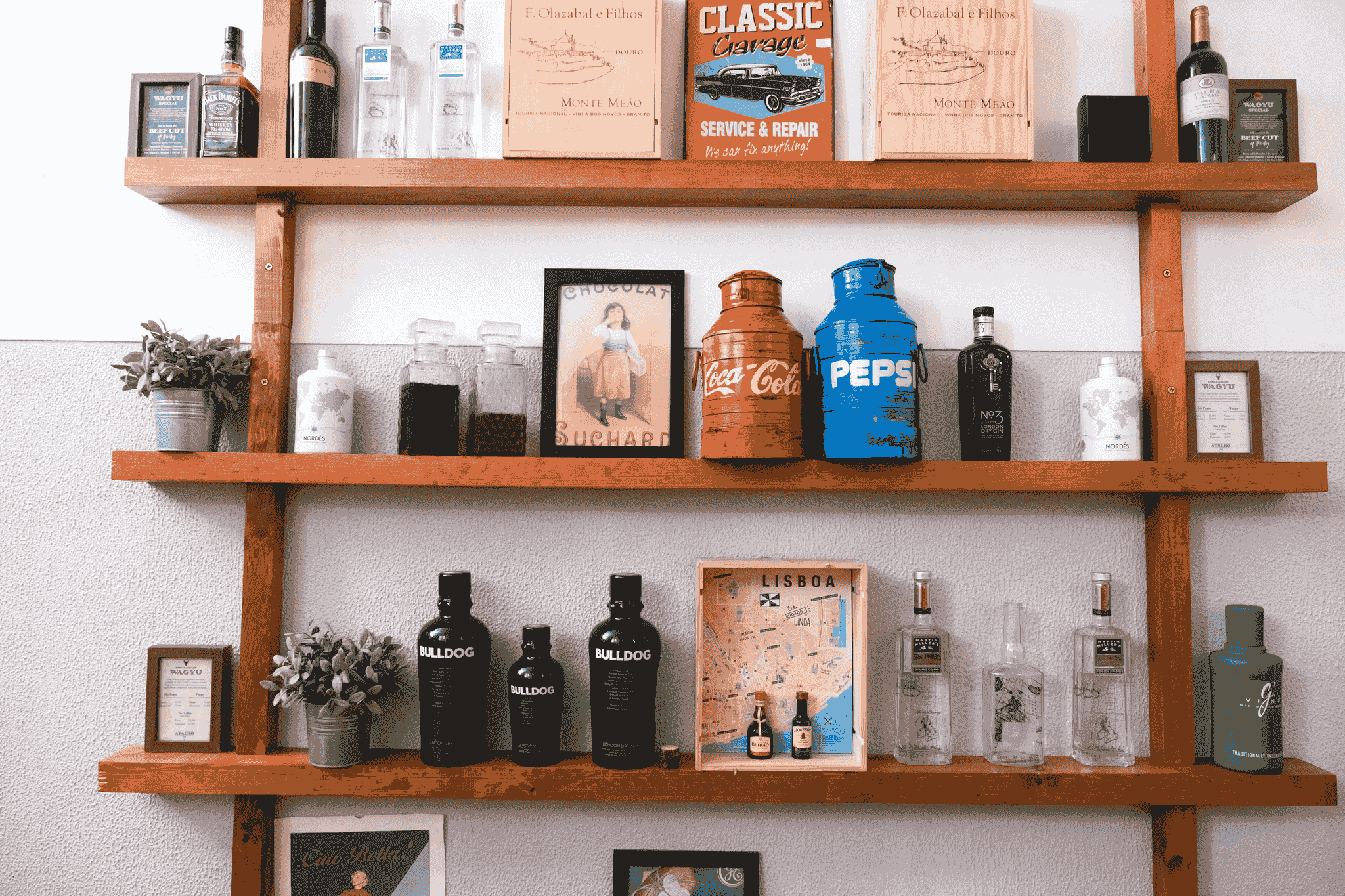 Chic moveable bar setup perfect for entertaining guests.