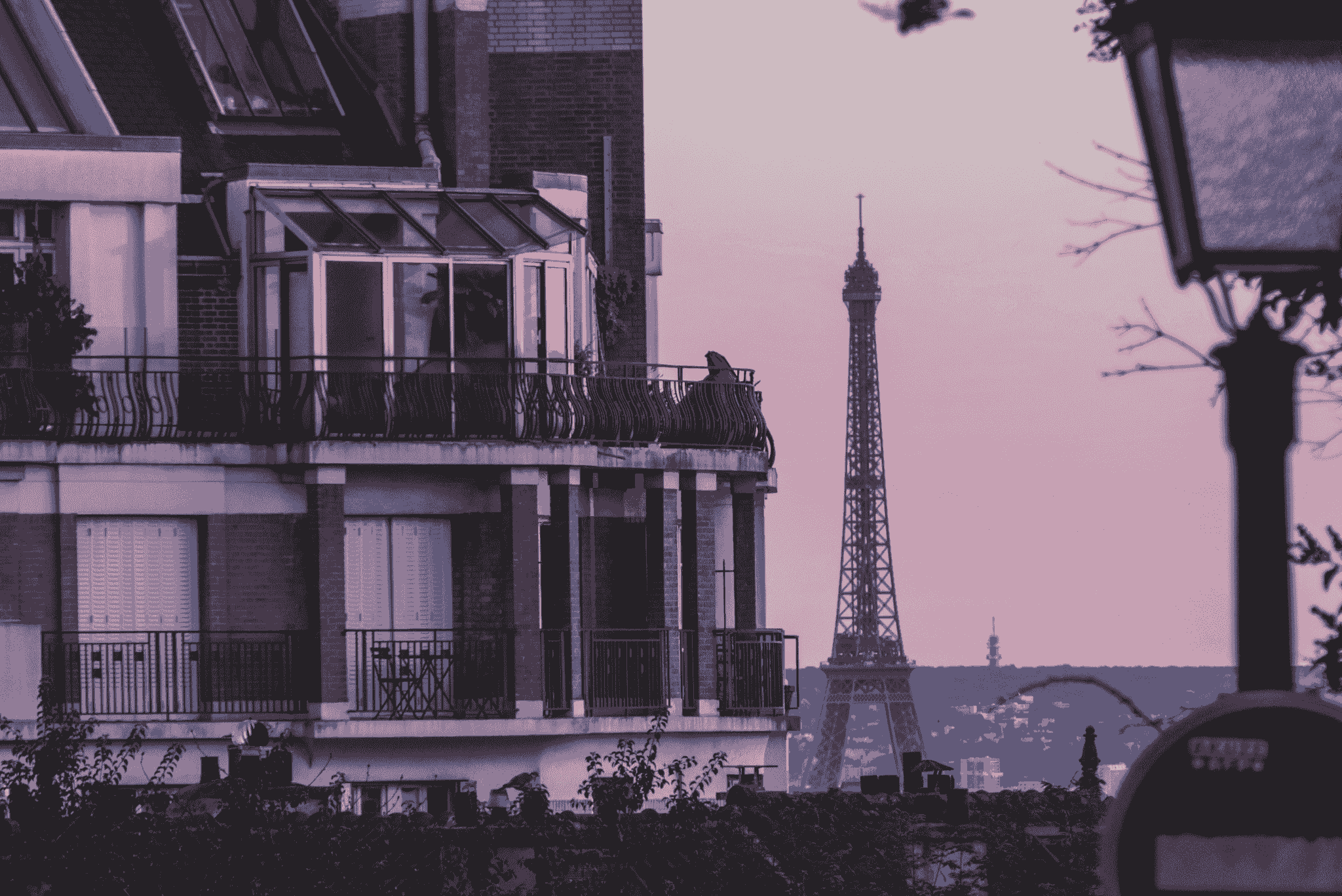 Luxury travel: A view of Eiffel Tower from an elegant hotel suite