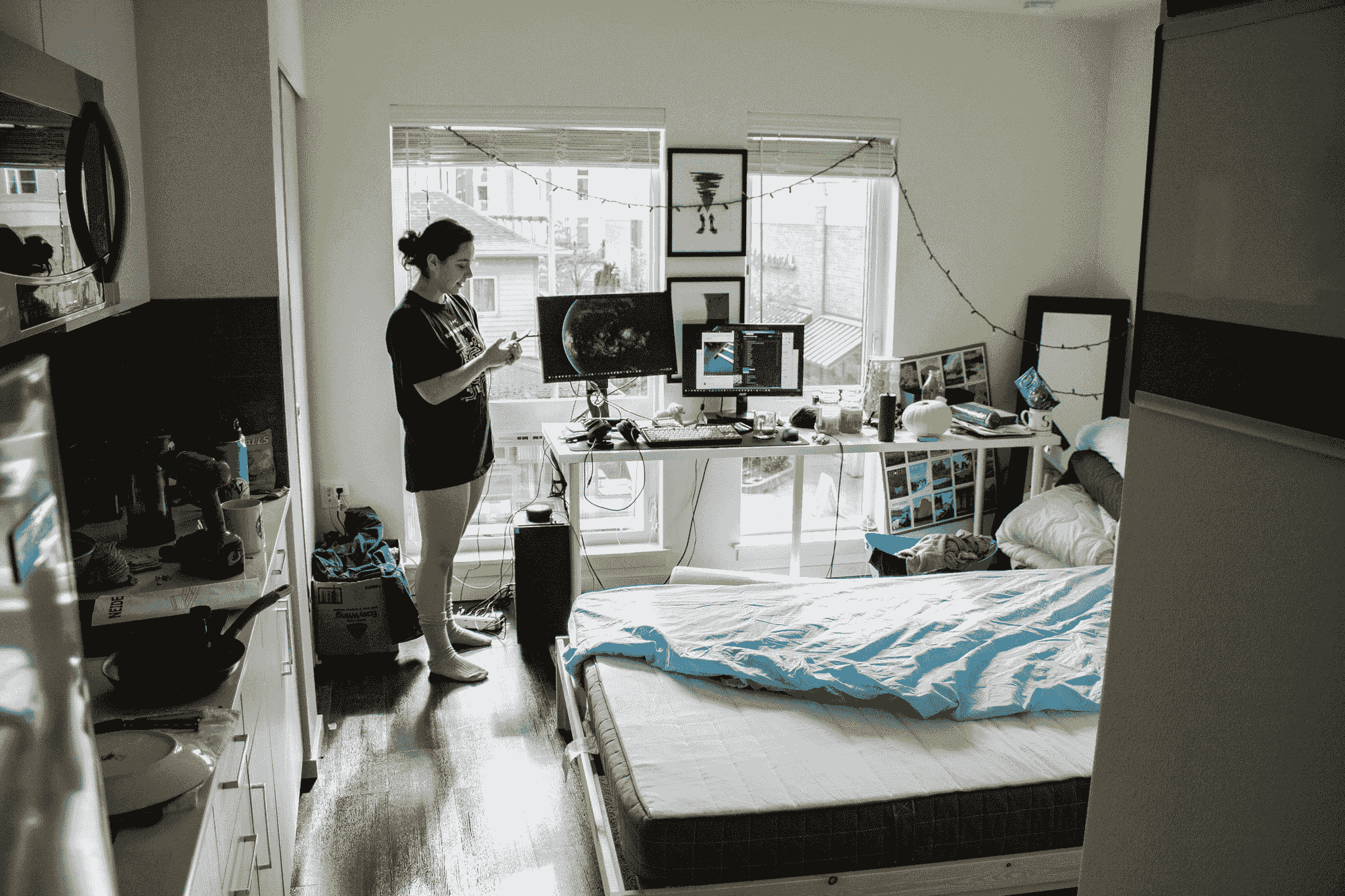 Modernized dorm building with ergonomic furniture and personalized storage