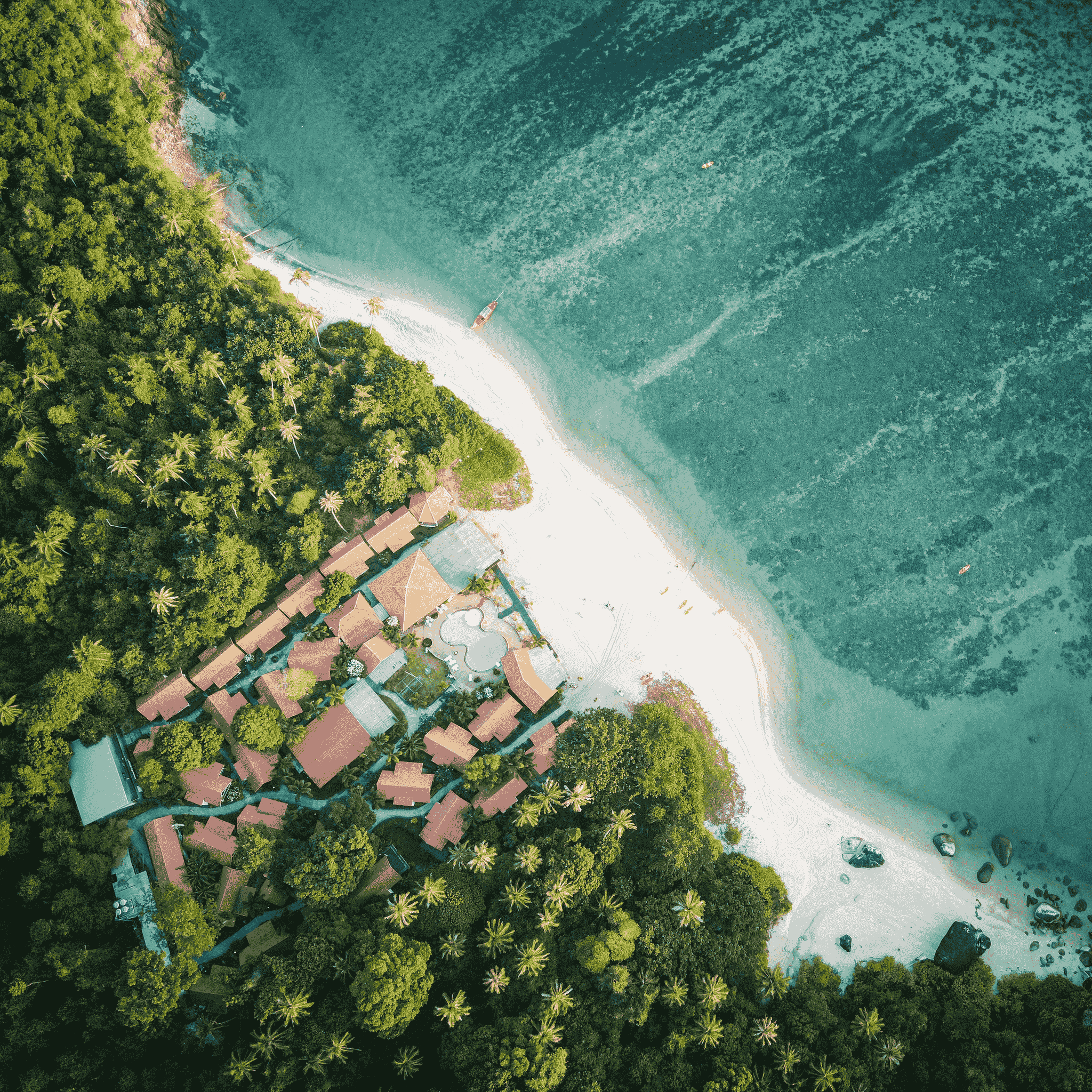 Beachfront resort with lush gardens and sandy beaches