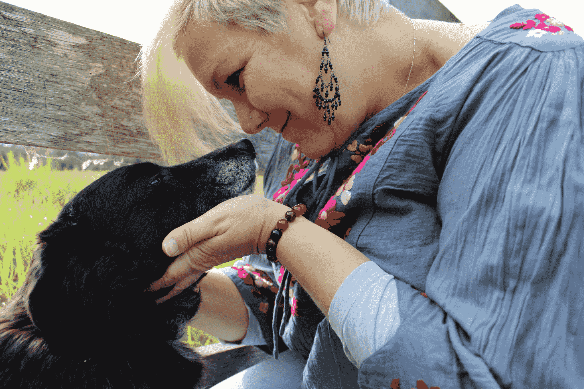 A happy pet owner and their pet