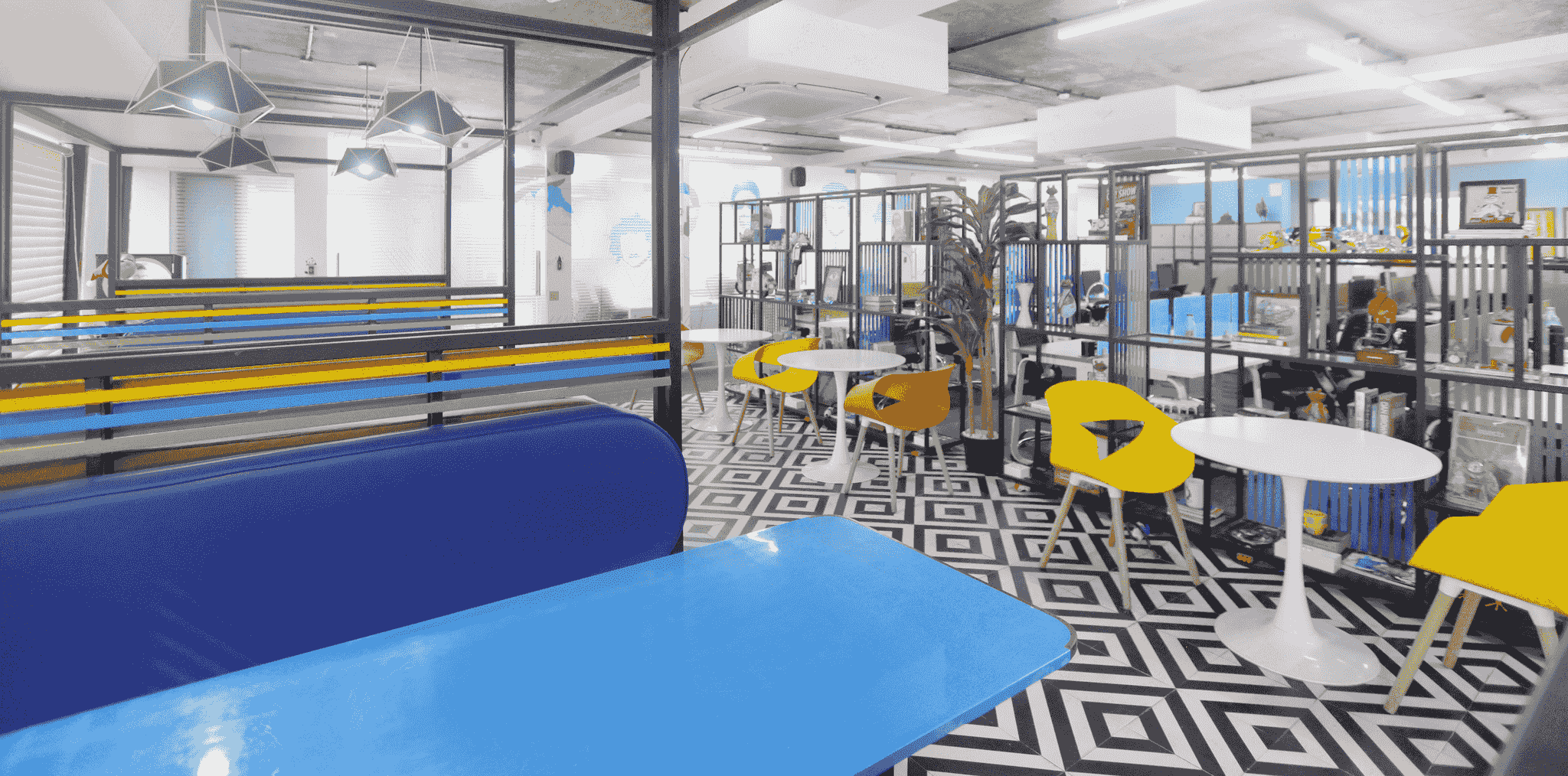 Modern modular canteen with vibrant decor