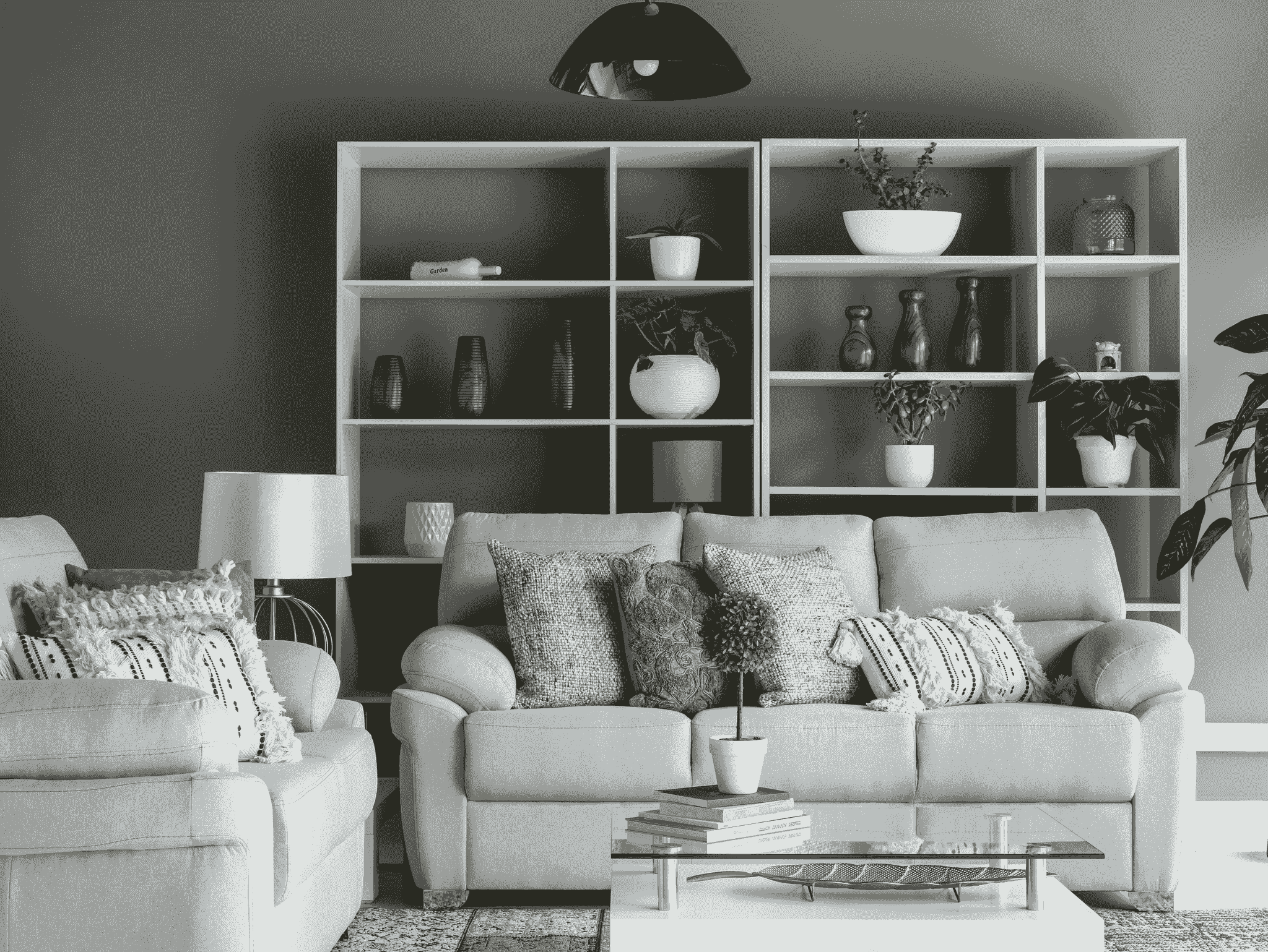 Stylish flat pack storage container arrangement in modern living room