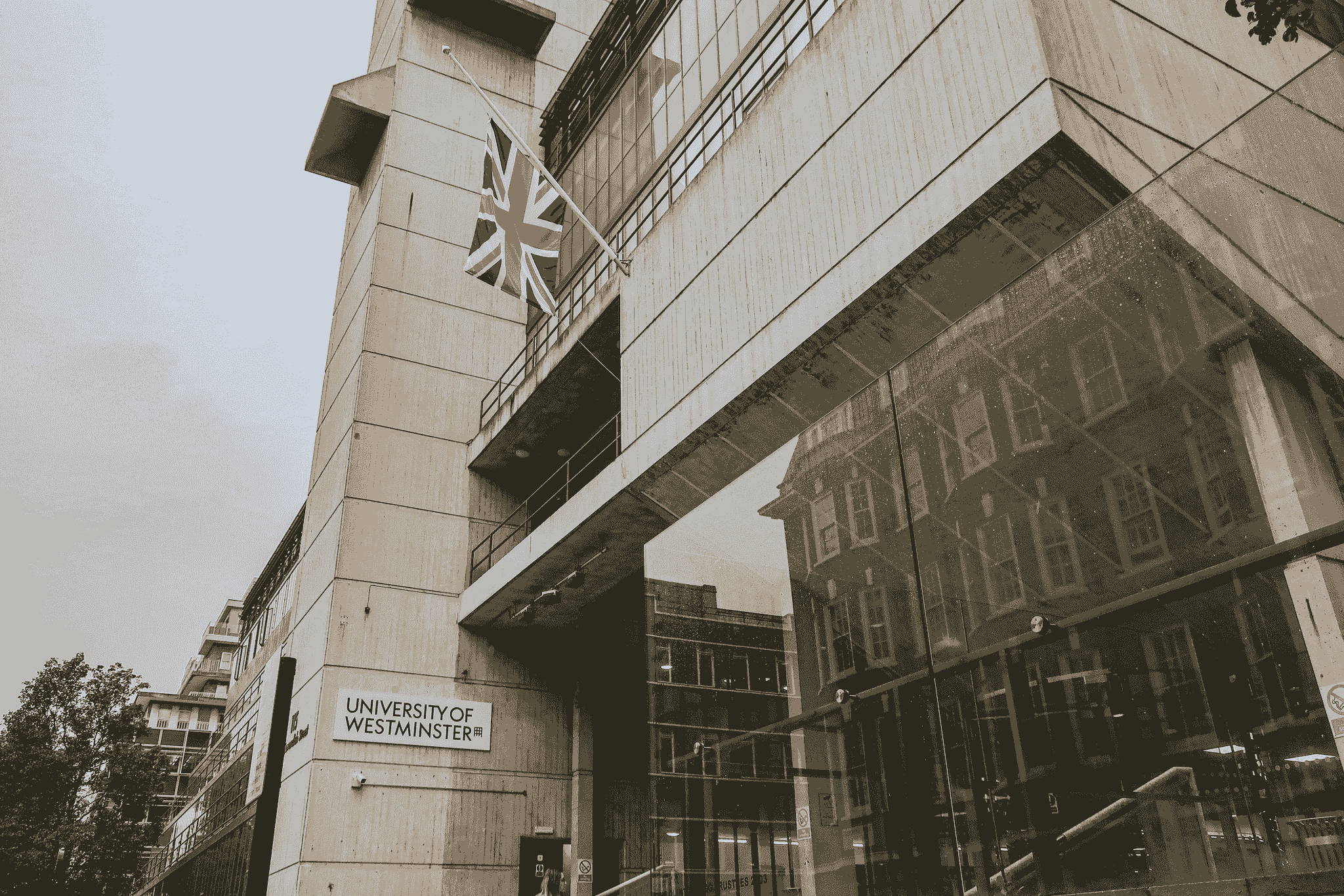 building with English flag 
