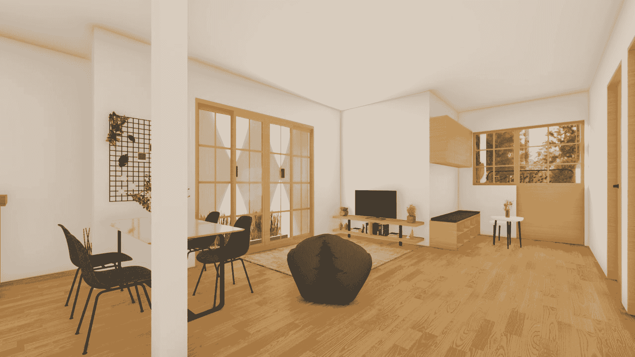 Modular accommodation illustration showing customizable space options.