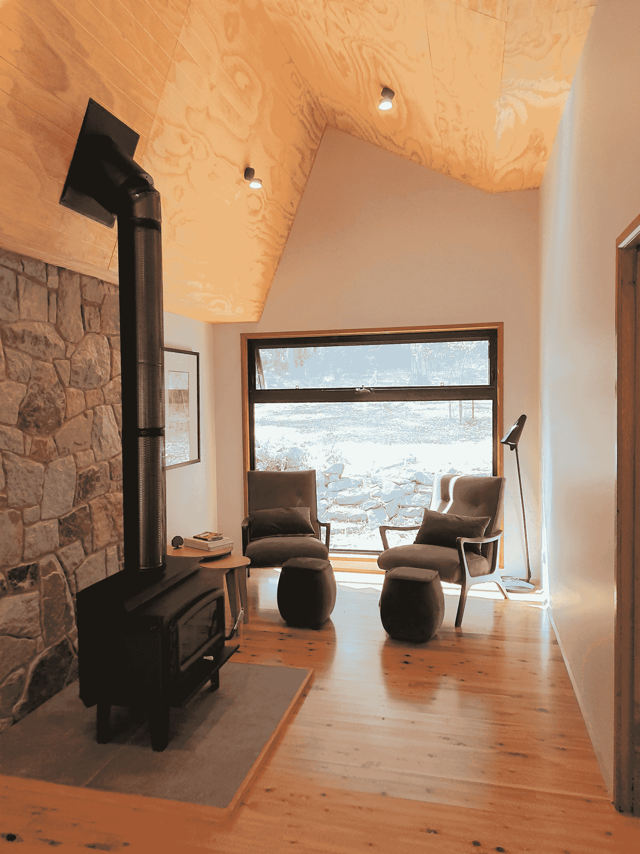 apple cabin cozy interior with fireplace