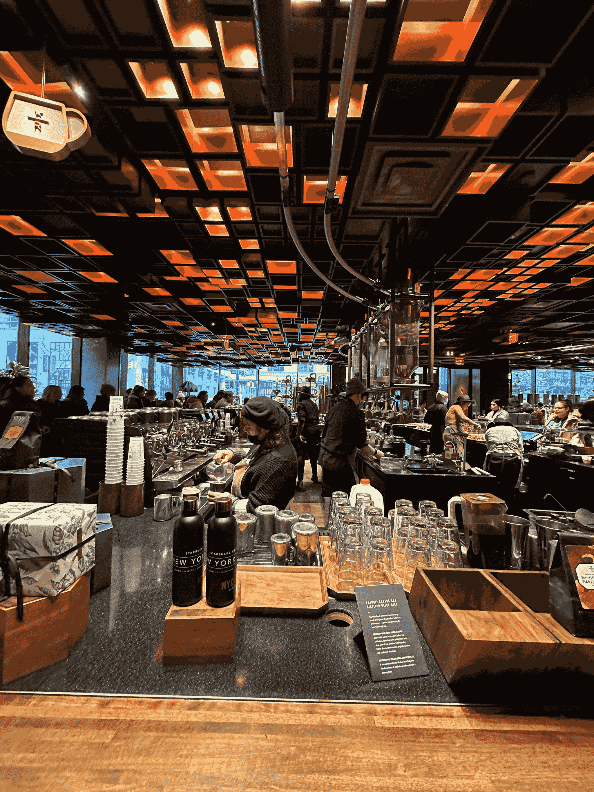 cozy atmosphere at storage container coffee shop with seasonal drinks