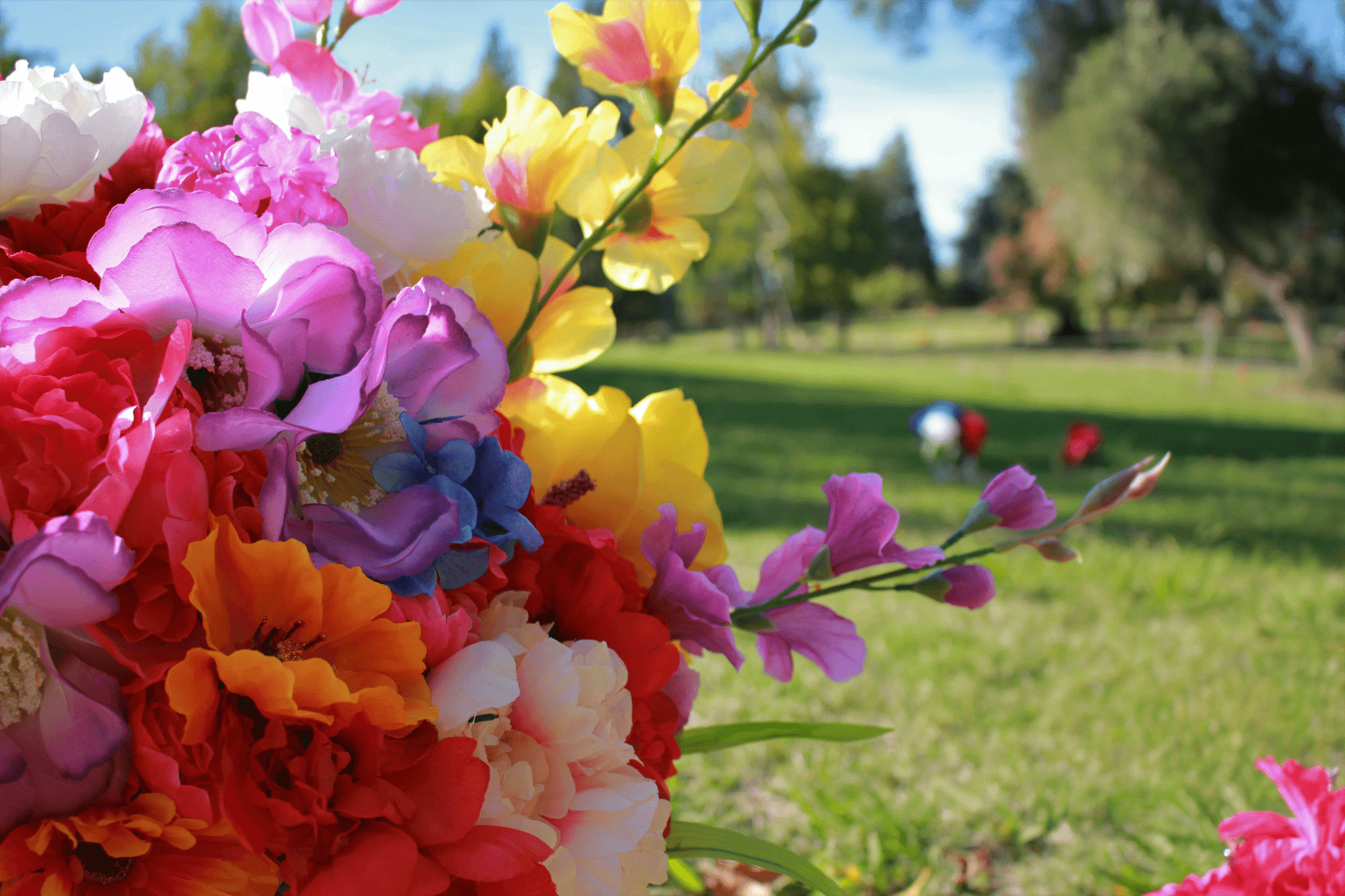Beautiful condolence flowers arrangement at memorial service