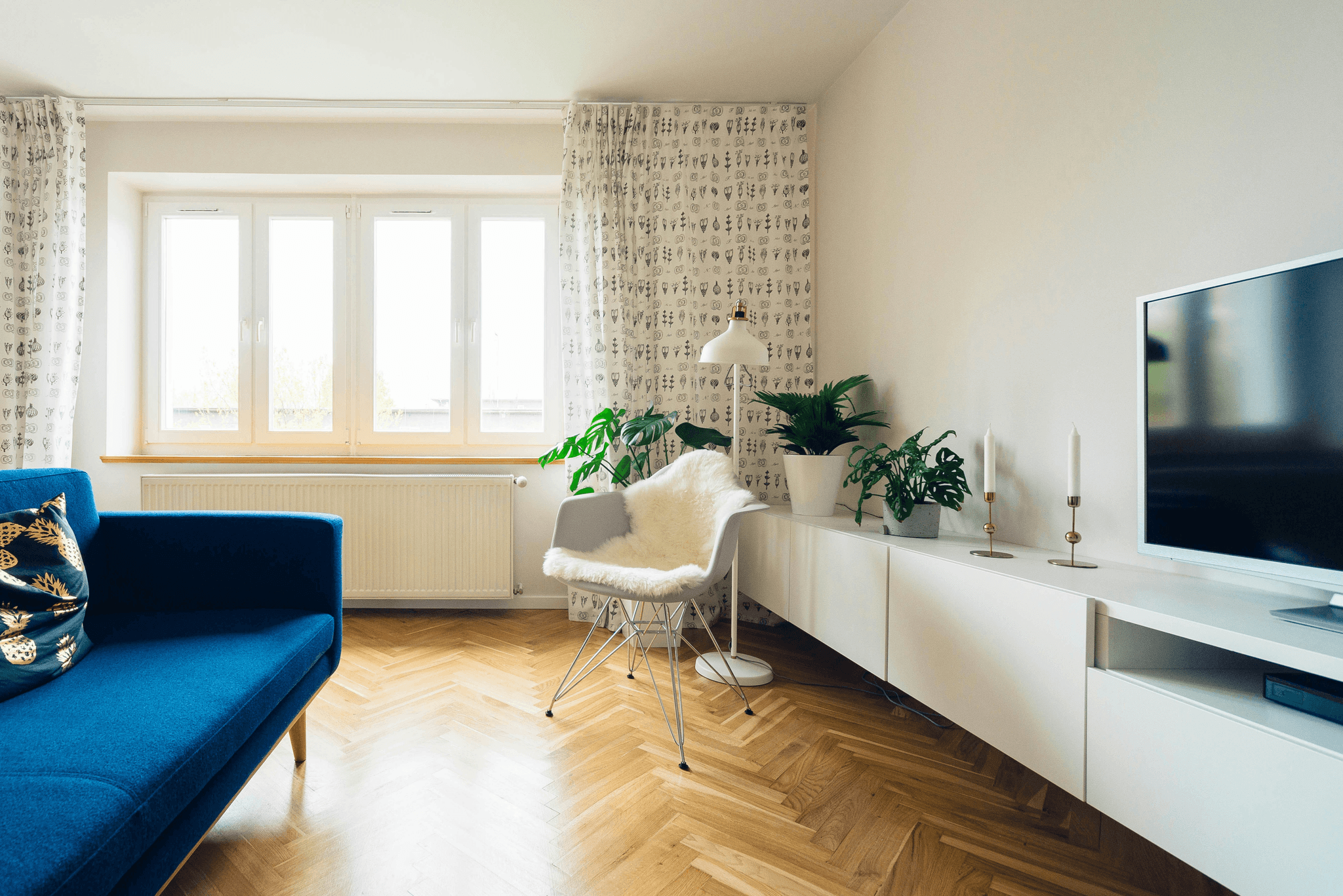Stylish plastic laminate flooring in a modern living room