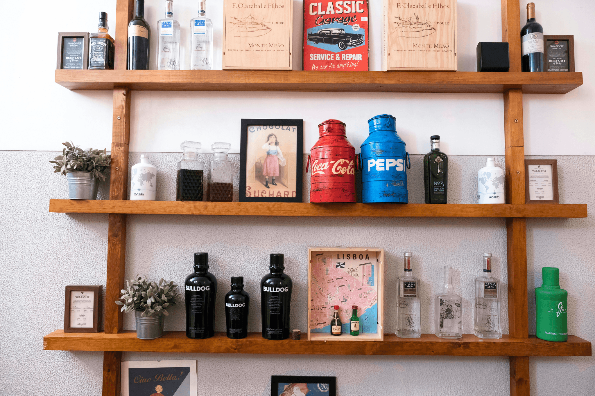 Chic moveable bar setup perfect for entertaining guests.