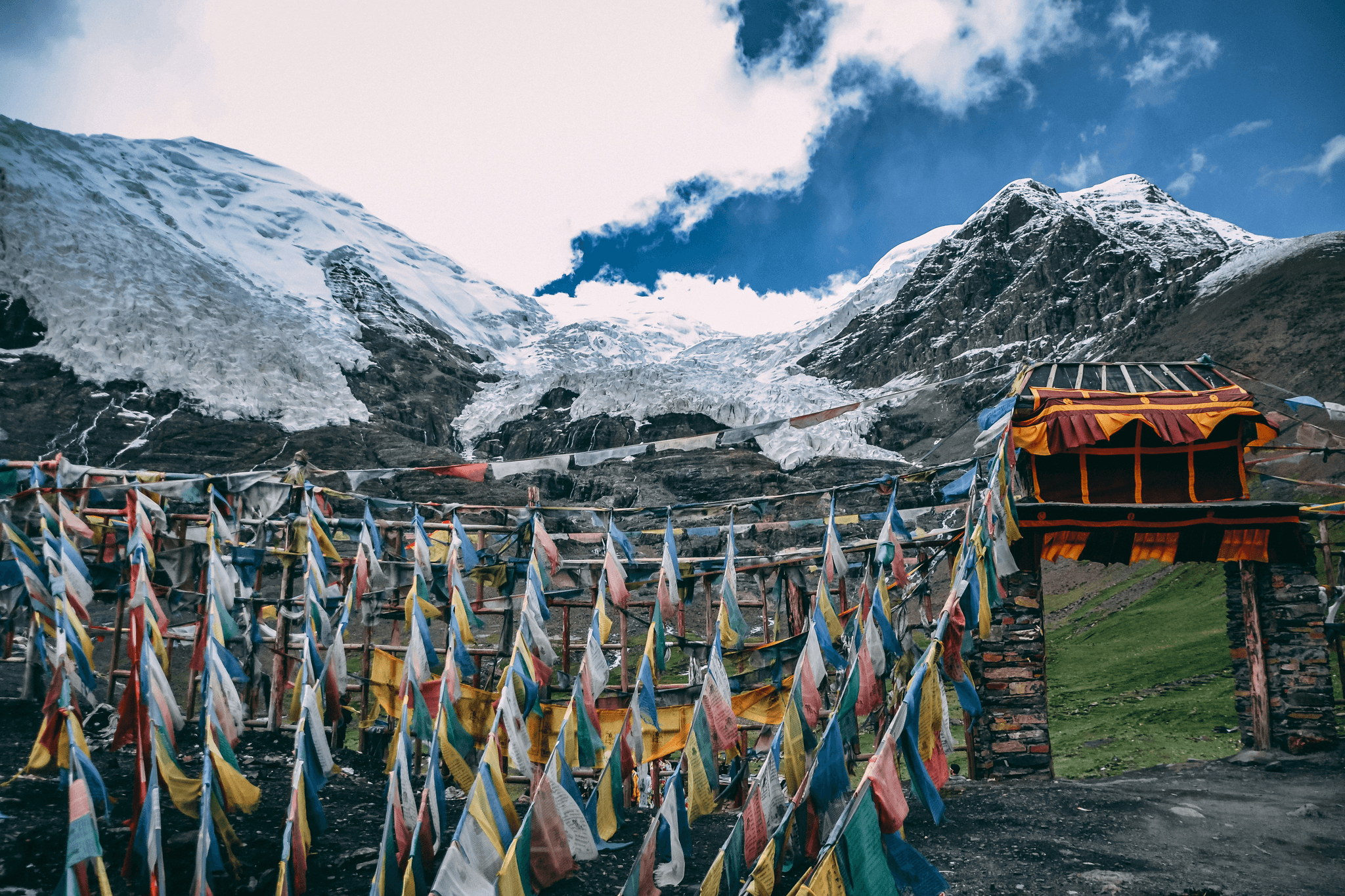 Tibetan monastery and Himalayan mountains