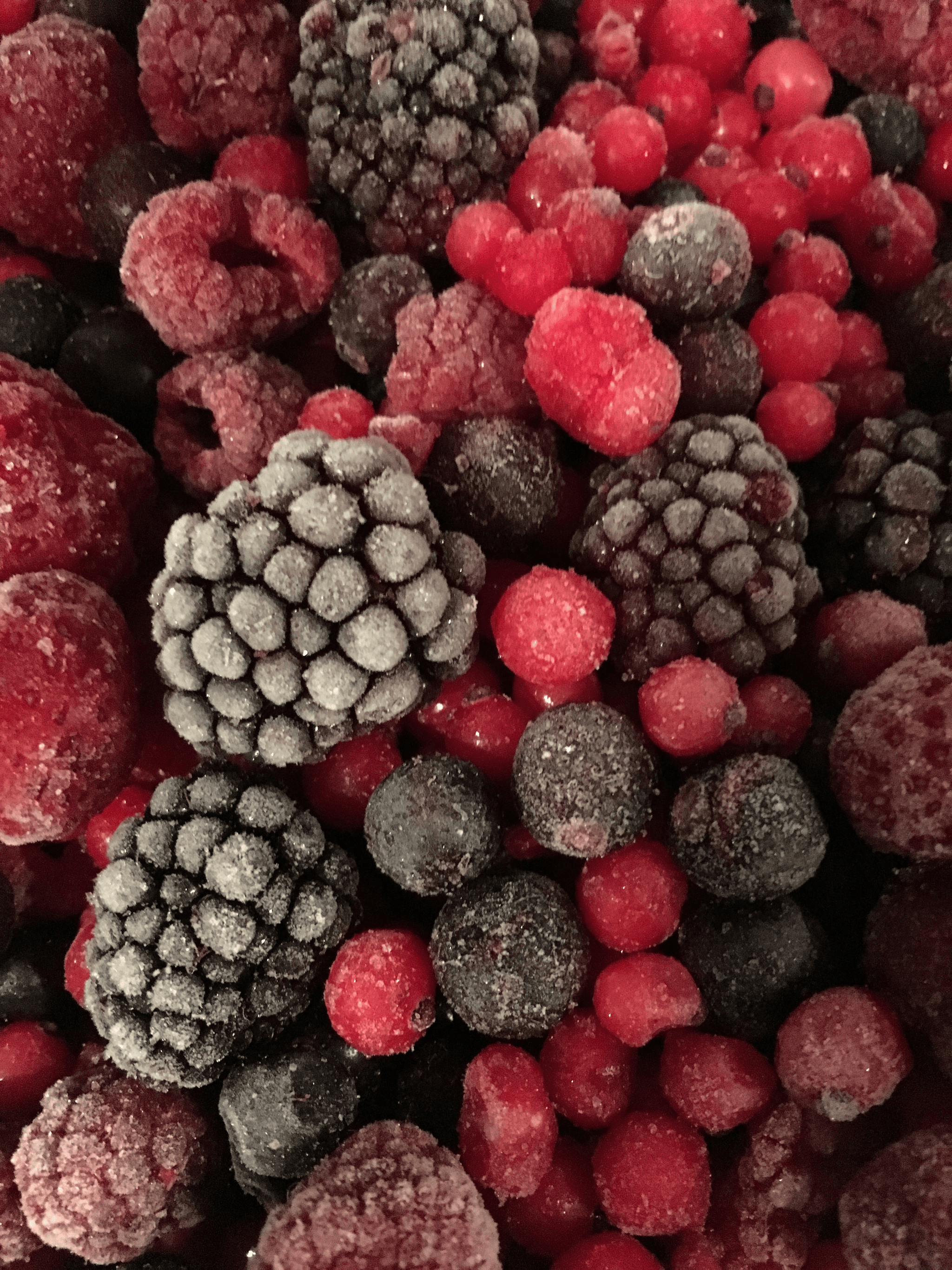 frozen dried raspberries displayed in a warehouse setting