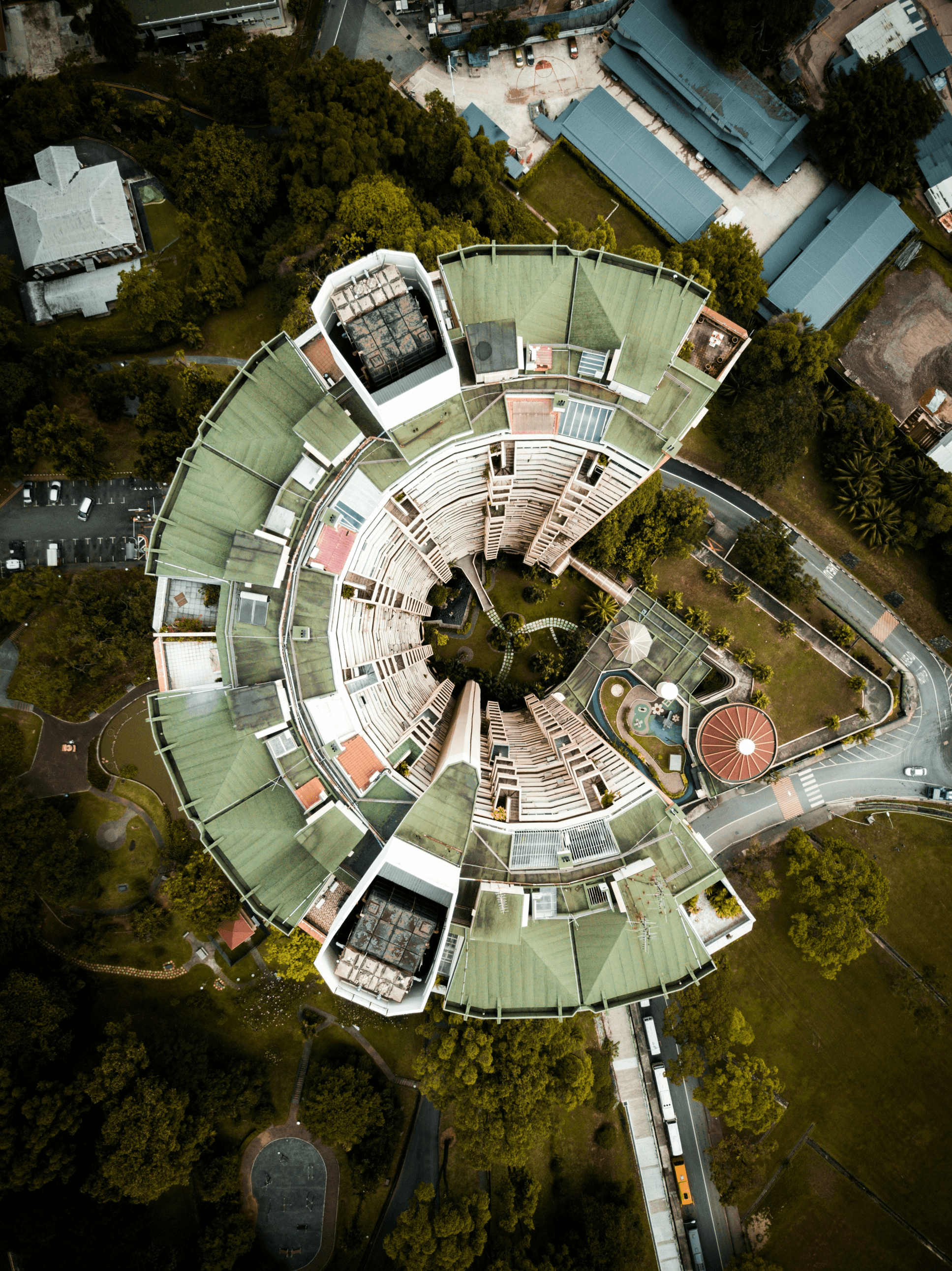 Aerial view of vibrant capsule house design community