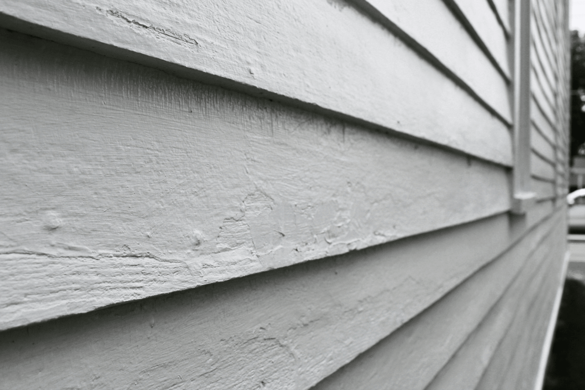 Close-up of freshly painted white house siding - expert home exterior painting in Reading, PA.