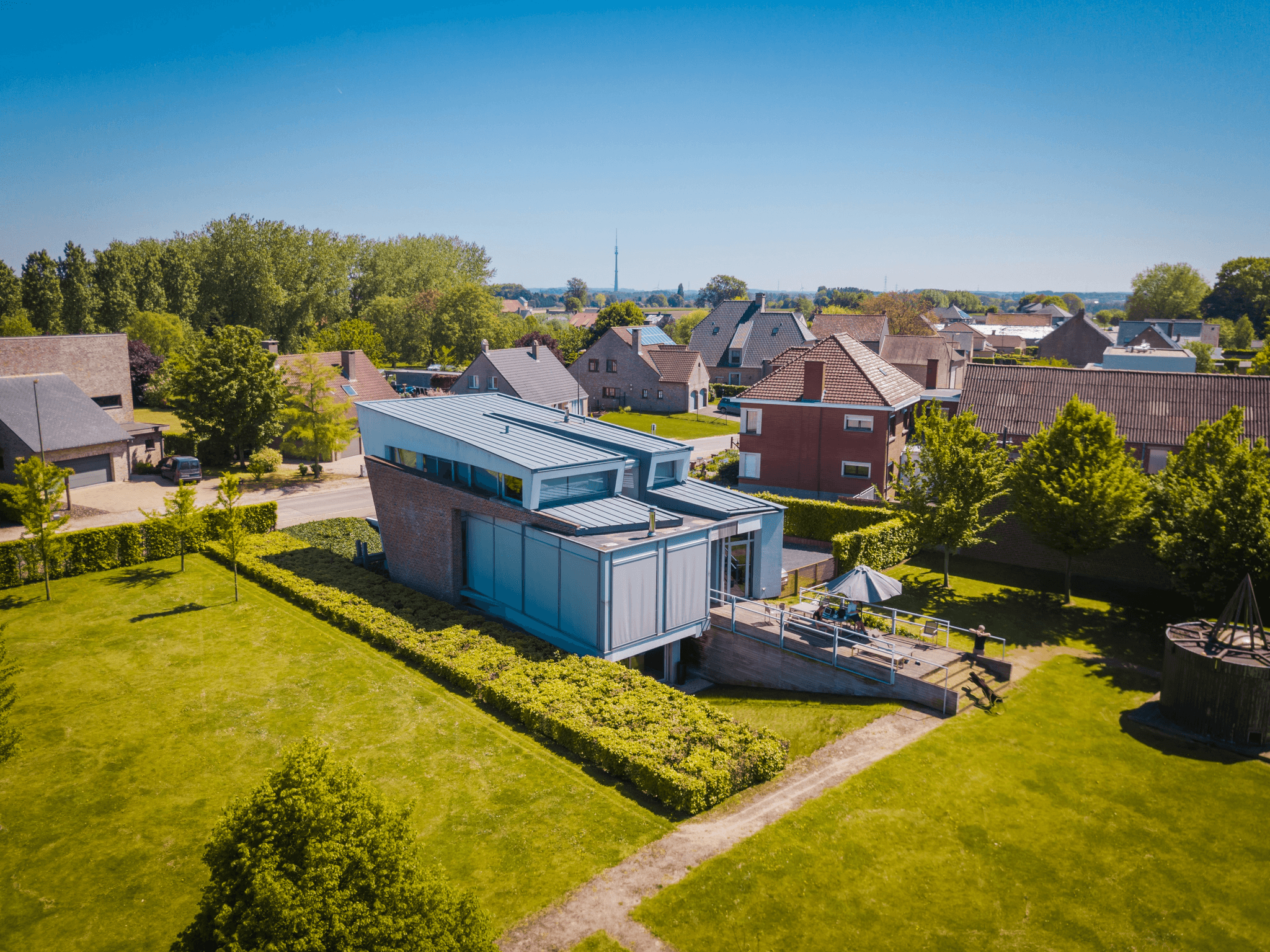 container house exterior design with rooftop garden