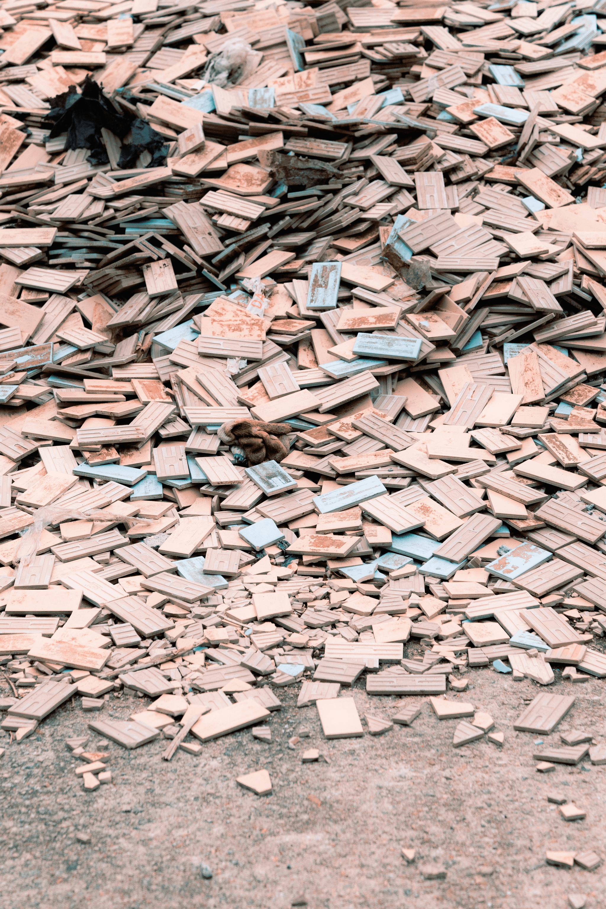 Recycle Composite Flooring: Discarded Floorboards Ready for Processing