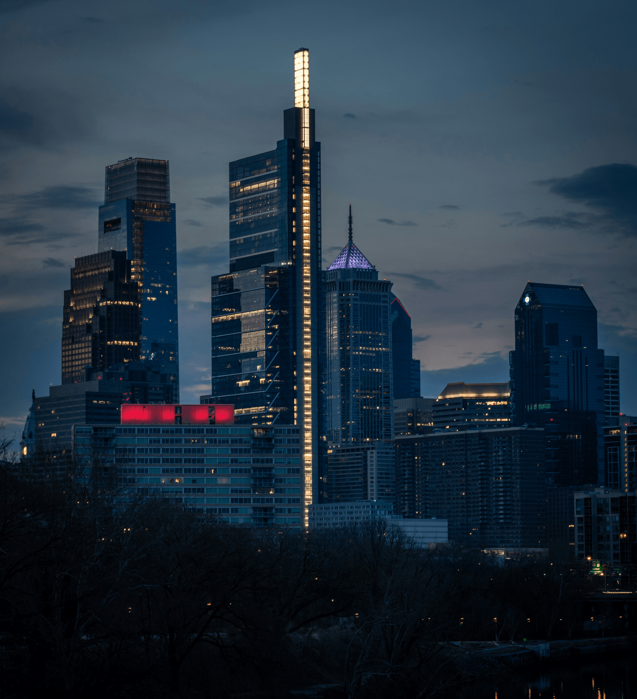 Modern skyline illuminated by advanced LED technology in smart cities