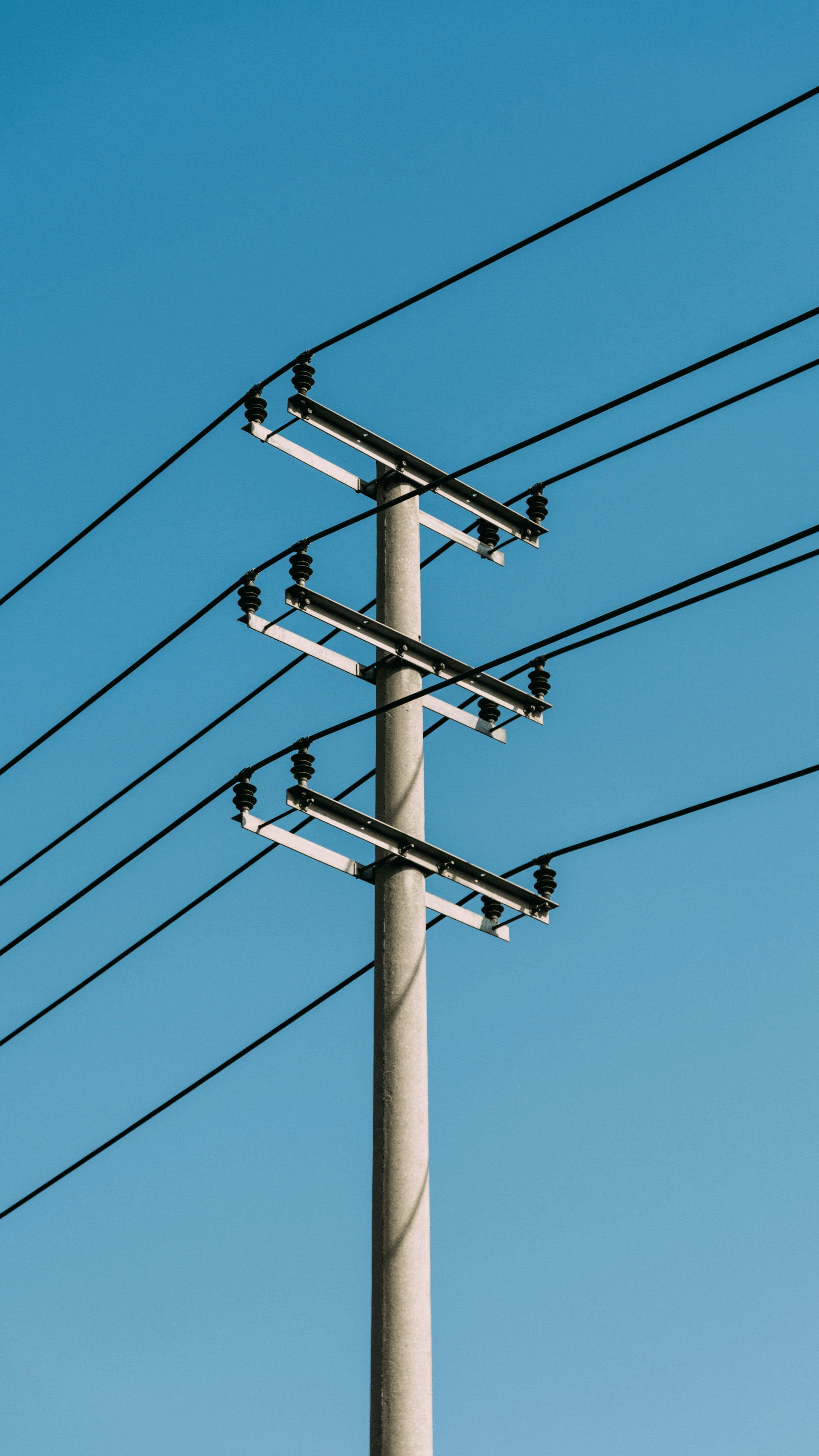 Utility pole supported by armour rods ensuring stability.