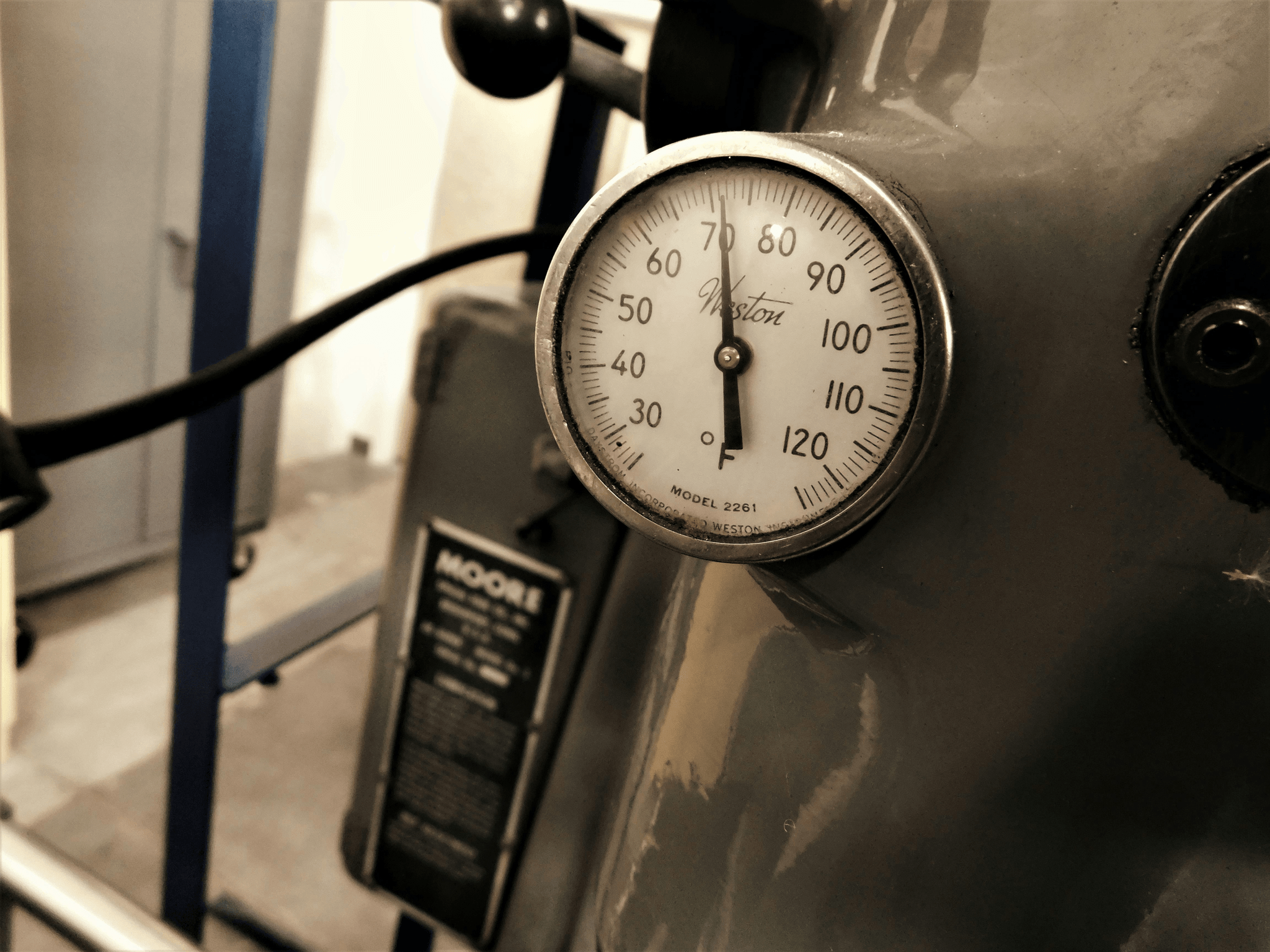Pump control panel with temperature and pressure gauges