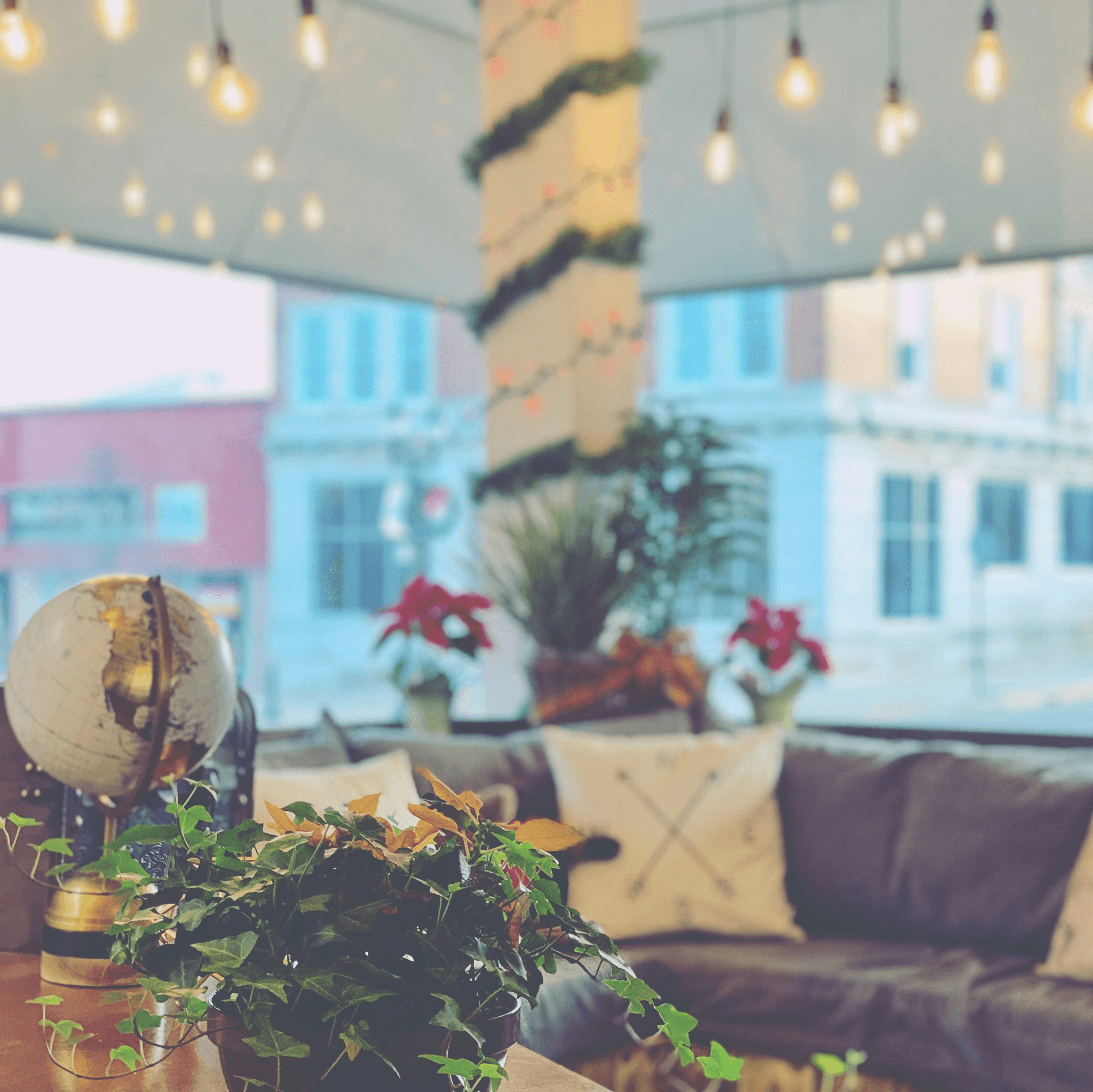 Stylish container for cafe showcasing beverages and pastries.