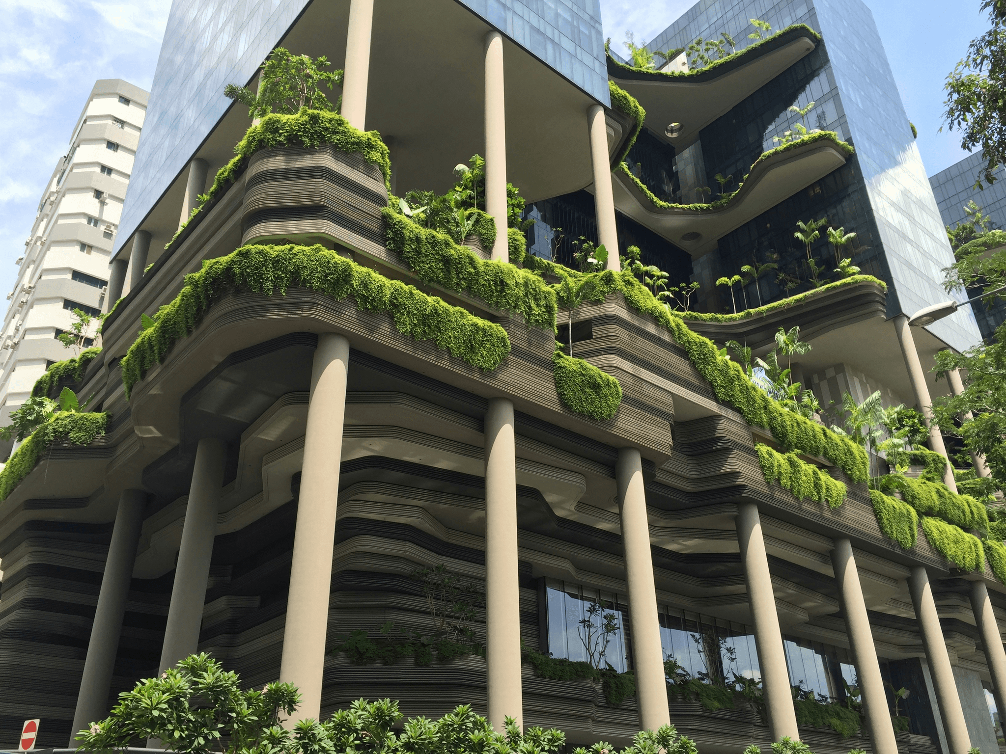 Innovative blast-resistant building featuring biophilic elements for enhanced safety.