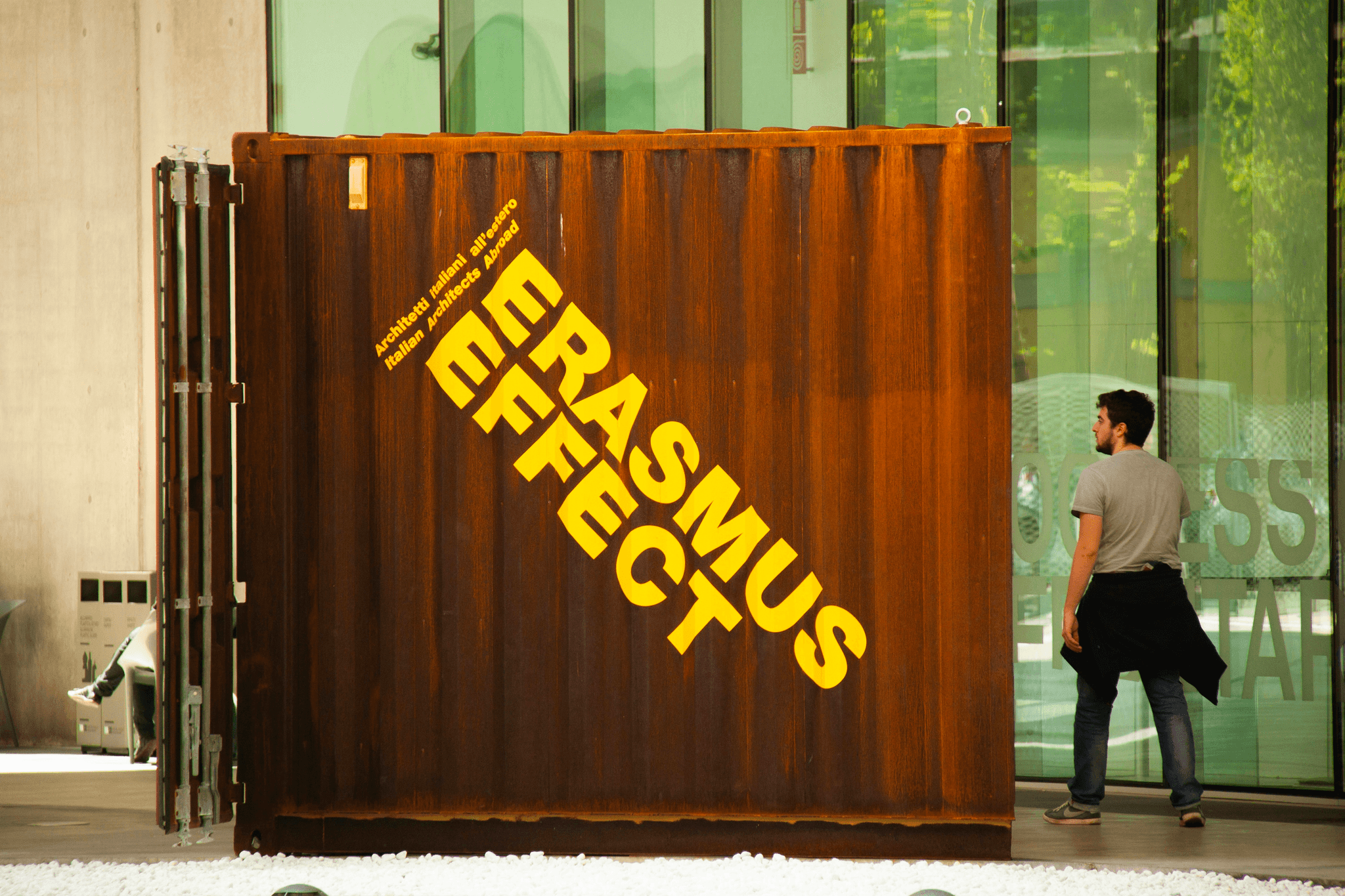 Branded logo elements on customized office shipping container