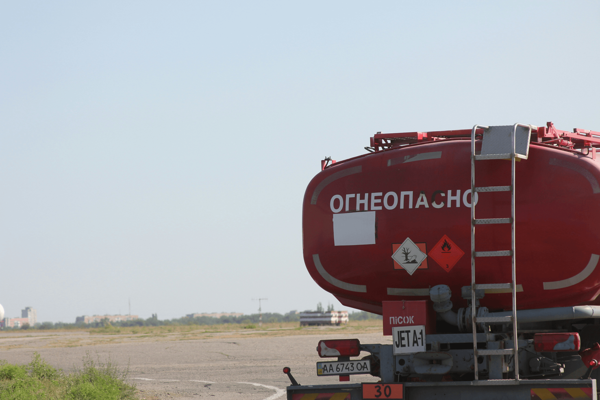 Detailed view of an aircraft refuelers truck showcasing its features.