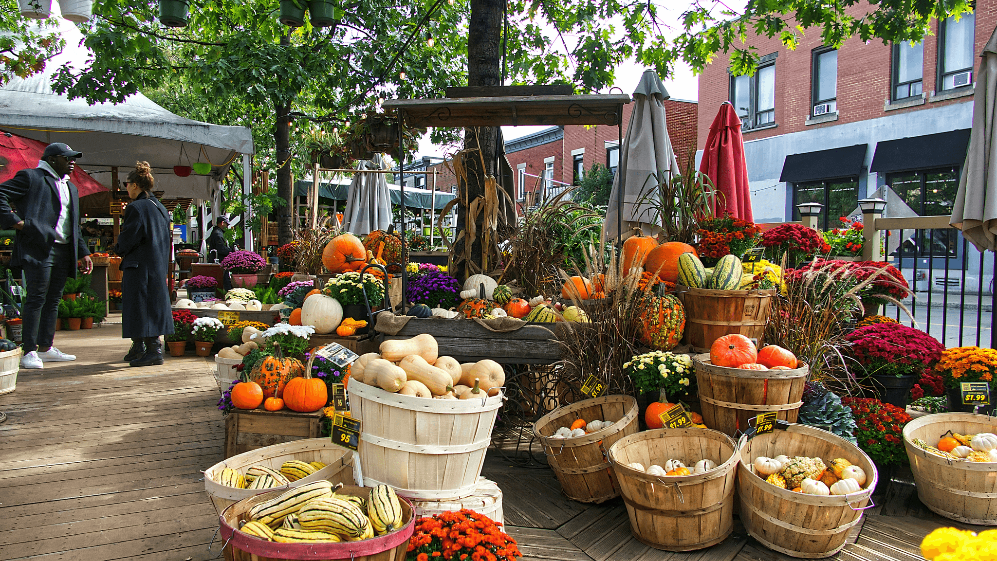 Local sourcing products on display at farmer's market