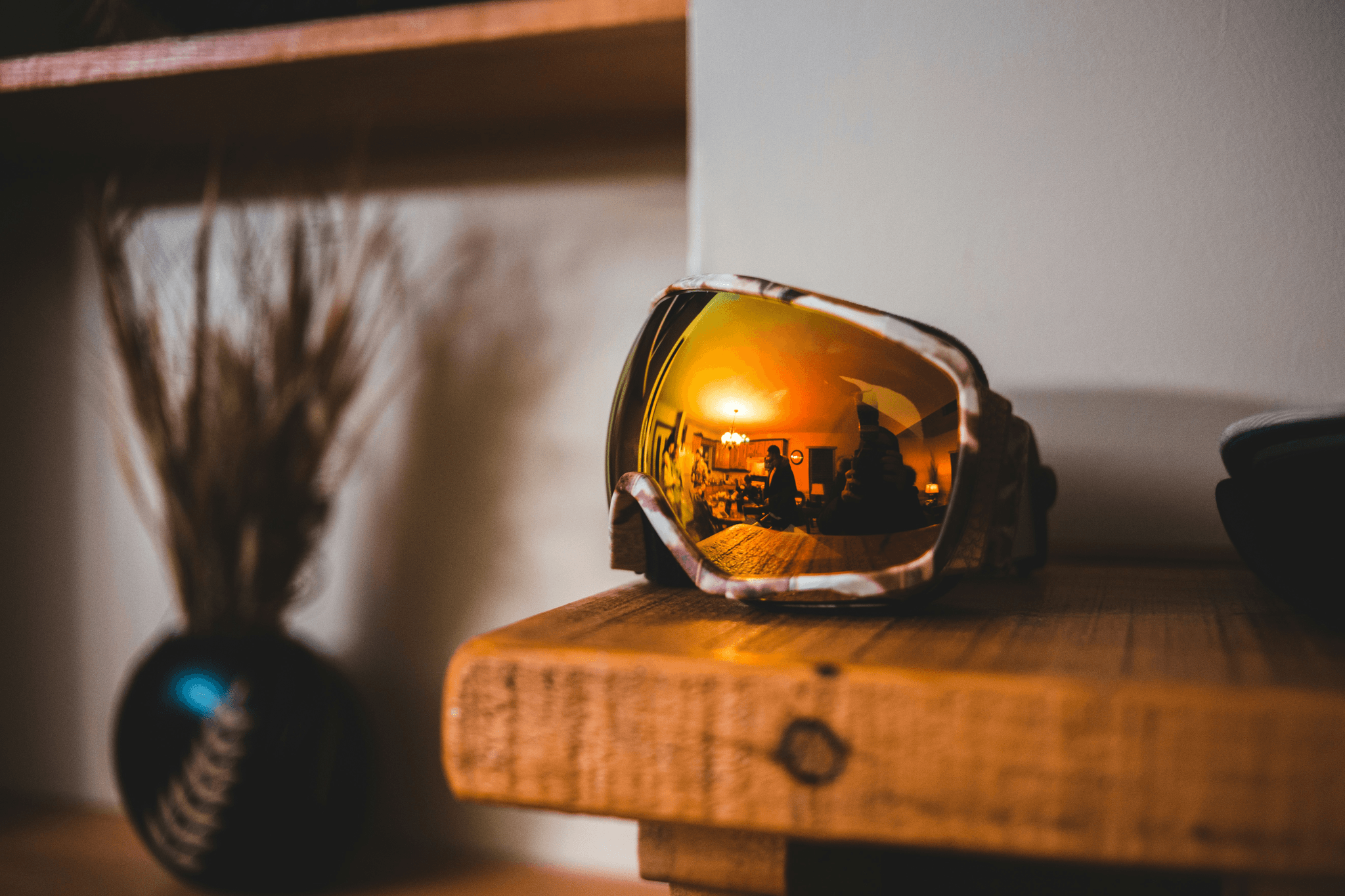 ski googles stored safely in a protective case