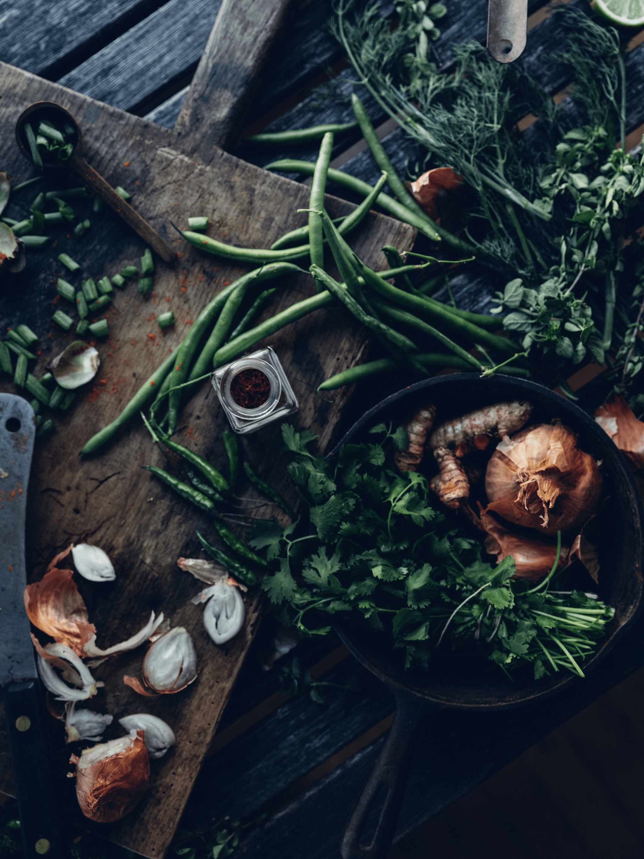 freshly prepared ingredients including freeze dried green beans